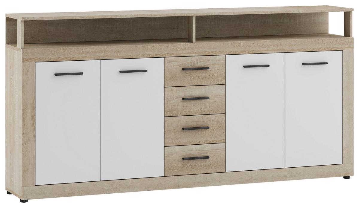 Sideboard Lupo Eiche Dekor Weiß B: 190 cm - Weiß/Sonoma Eiche, Design, Holzwerkstoff (190/96/32cm) - MID.YOU