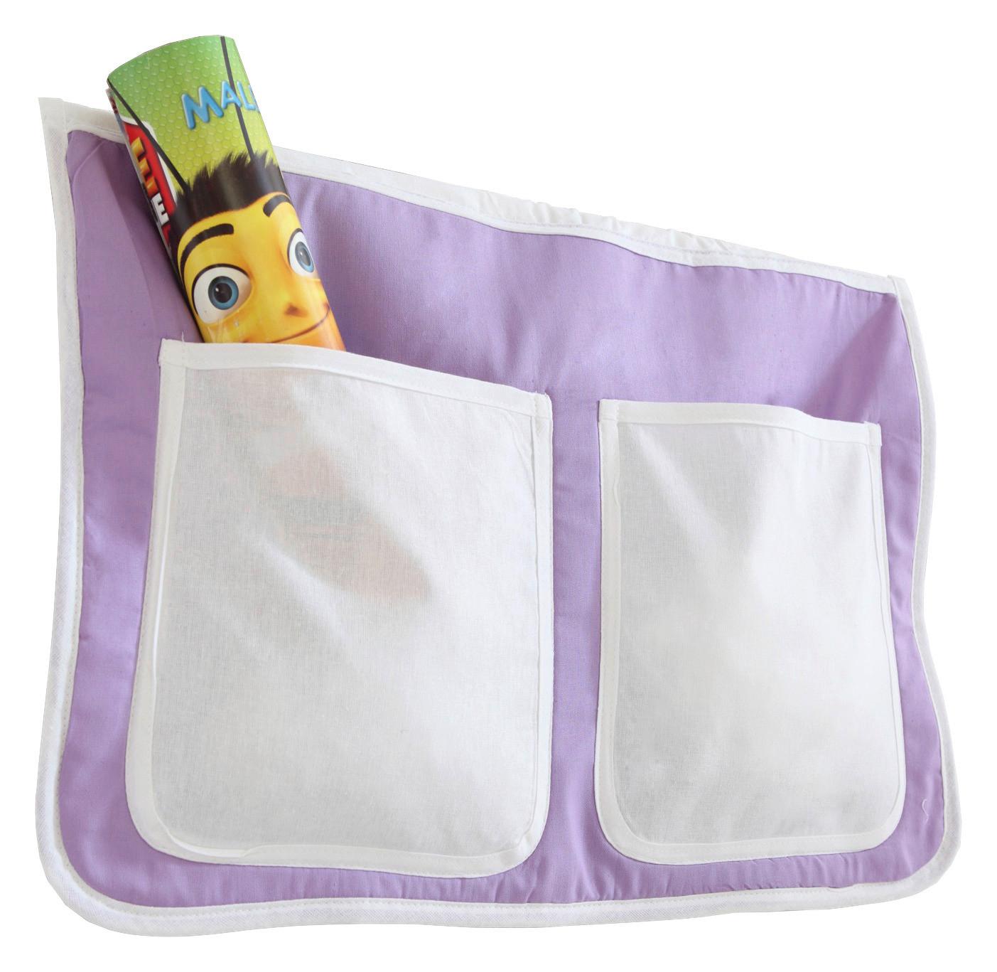 Betttasche Aus Baumwolle Mit 2 Fächern, Lila/weiß