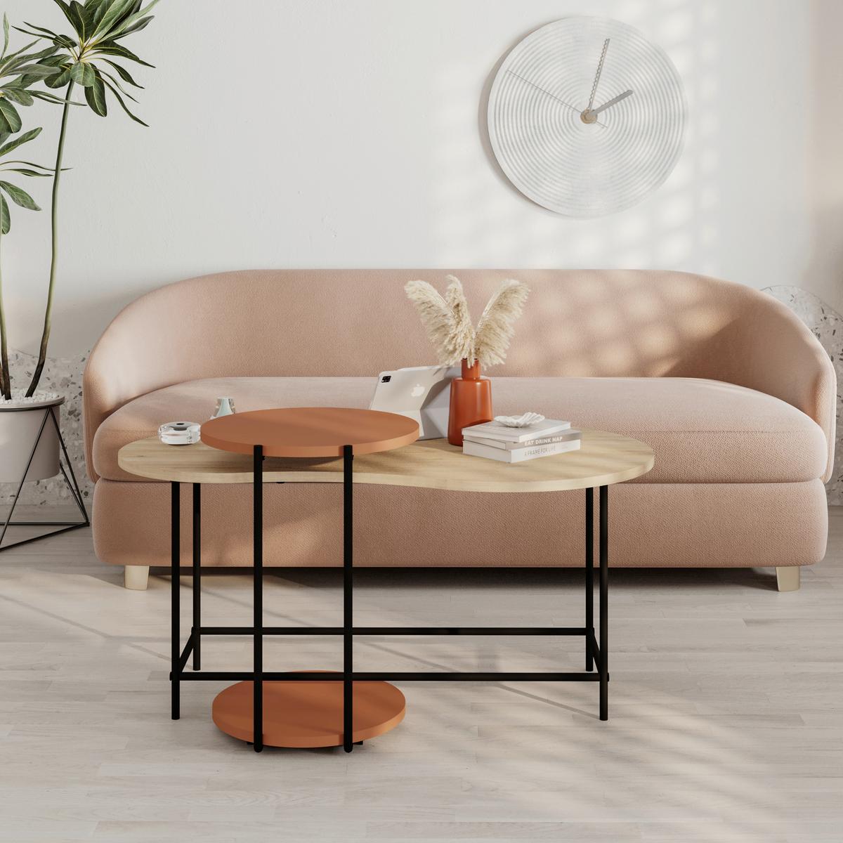 Couchtisch Cuddle Eiche/dunkelorange B: 58 Cm - Eichefarben/Dunkelorange, Design, Holzwerkstoff/Metall (102/58/47cm) - Livetastic