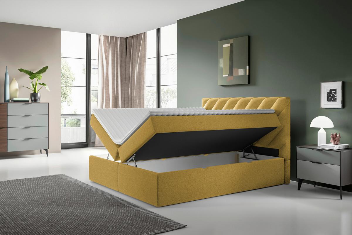 Boxspringbett mit Topper Senfgelb 140x200 cm Gusto - Gelb/Schwarz, MODERN, Textil (140/200cm) - MID.YOU