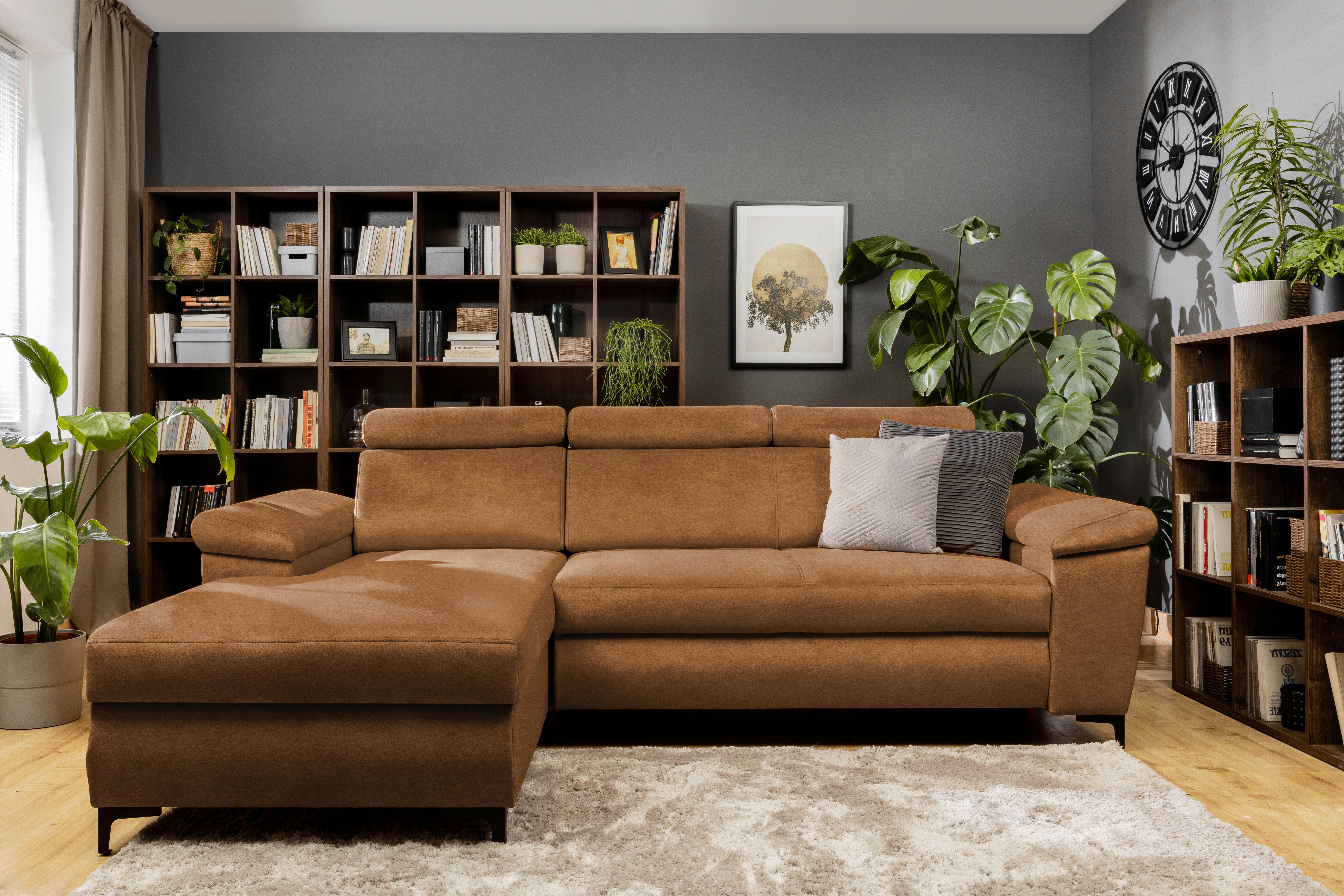 Eckschlafsofa Santi Bernsteinfarben S: 176/258 cm - Bernsteinfarben/Schwarz, MODERN, Textil (176/258cm) - MID.YOU