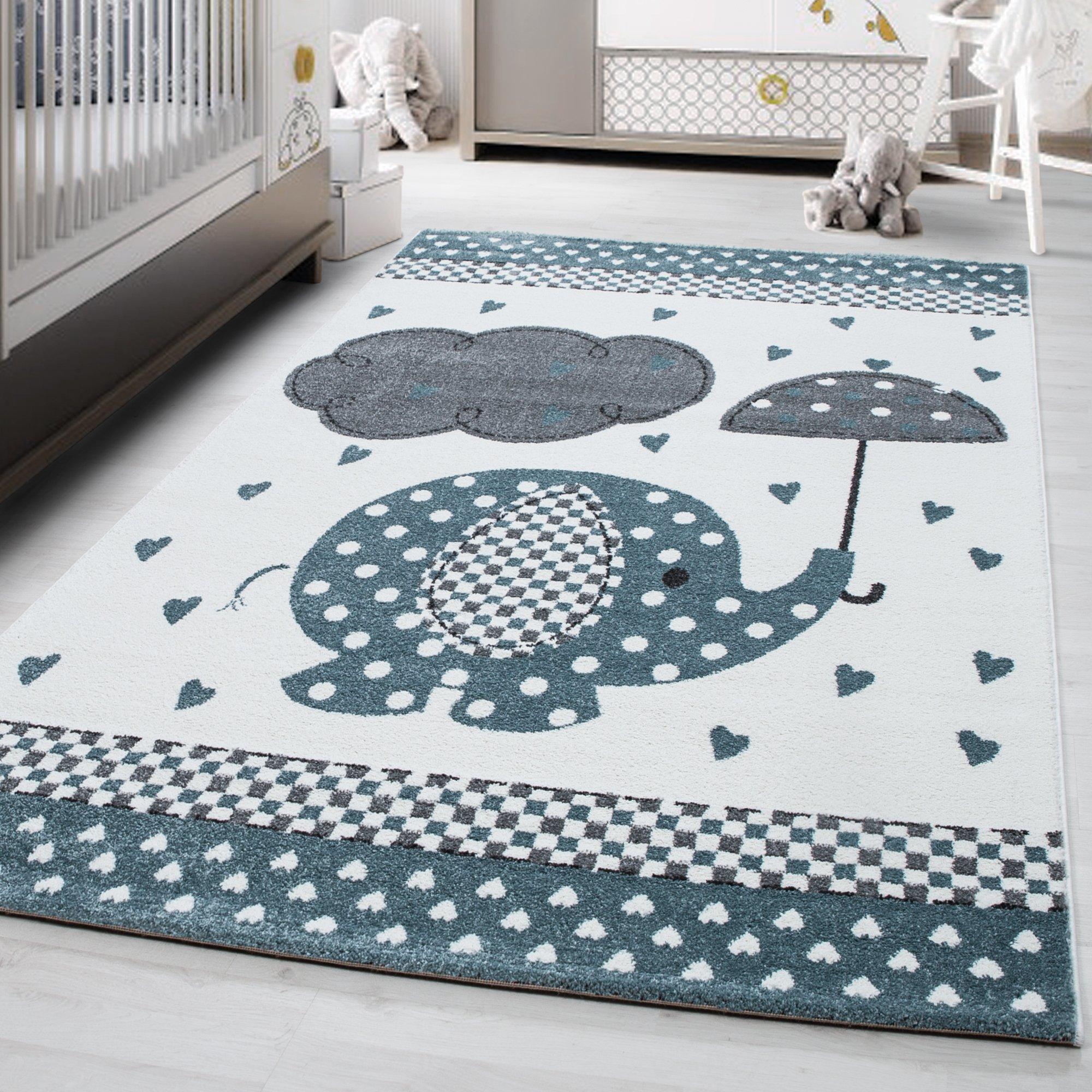 Kinderteppich Elefant Blau/Grau/Weiß Kids 80x150 cm - Blau/Weiß, Trend, Textil (80/150cm)
