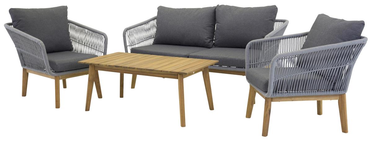 Loungegarnitur 4-Tlg Chania Holz/Metall/Textil mit Kissen - Grau/Akaziefarben, KONVENTIONELL, Holz/Textil (164/75null) - Gardenson