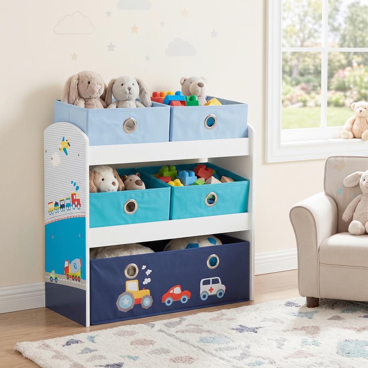 KINDERREGAL 450159D331 SPIELREGAL - Türkis/Weiß, Basics, Holzwerkstoff/Textil (63,5/60/30cm) - Roba