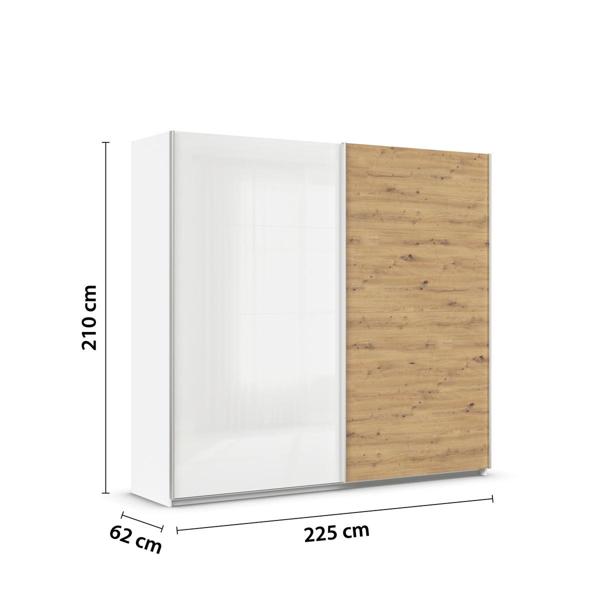 Tolóajtós Szekrény Feldkirch 225/210 Cm - Artisan tölgy/magasfényű fehér, Modern, faalapú anyag (225/210/62cm)
