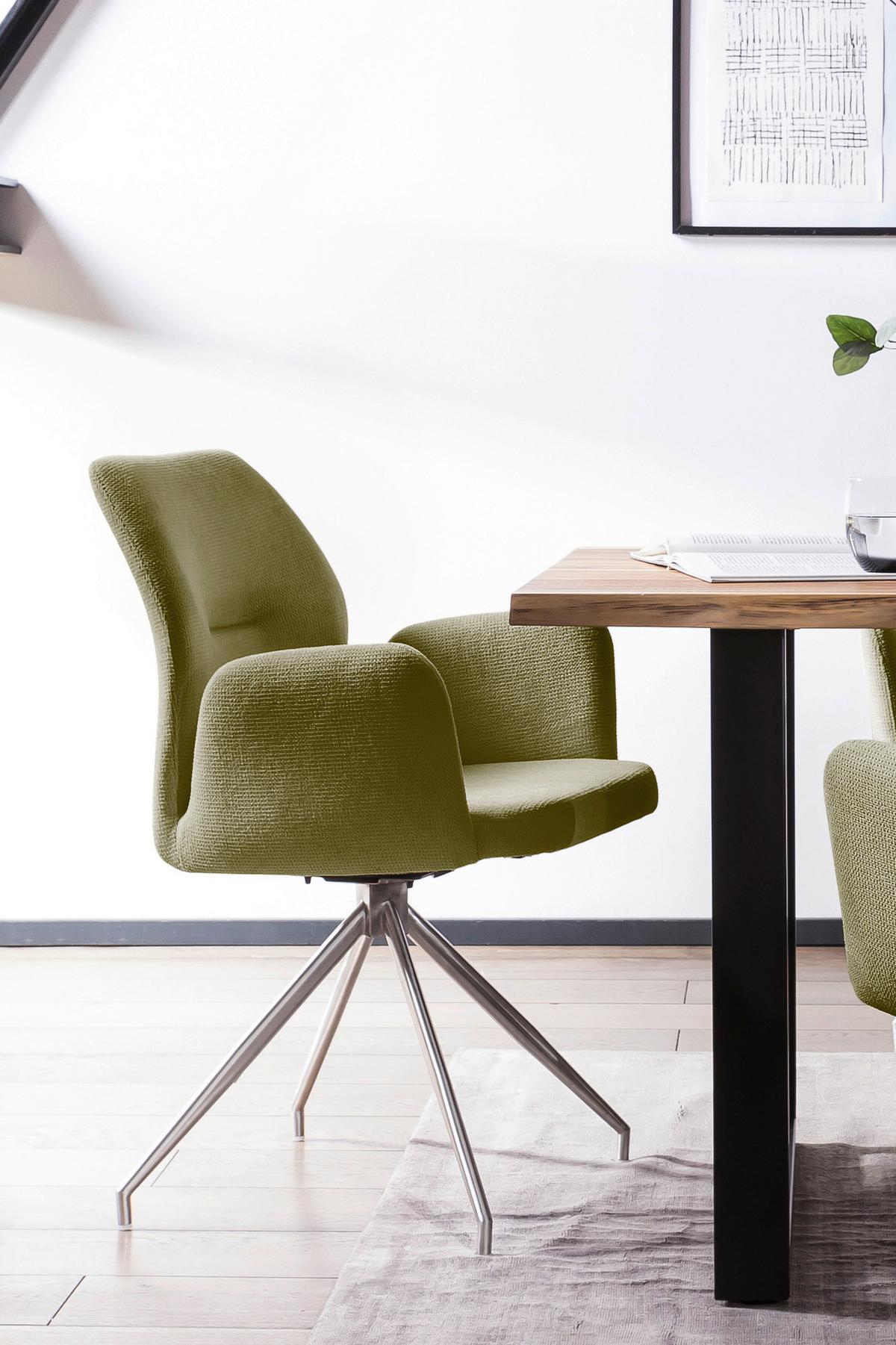 Tischgruppe Grün/Cognac L: 160cm - Cognac/Silberfarben, MODERN, Holz/Textil (160/85/77cm) - Livetastic