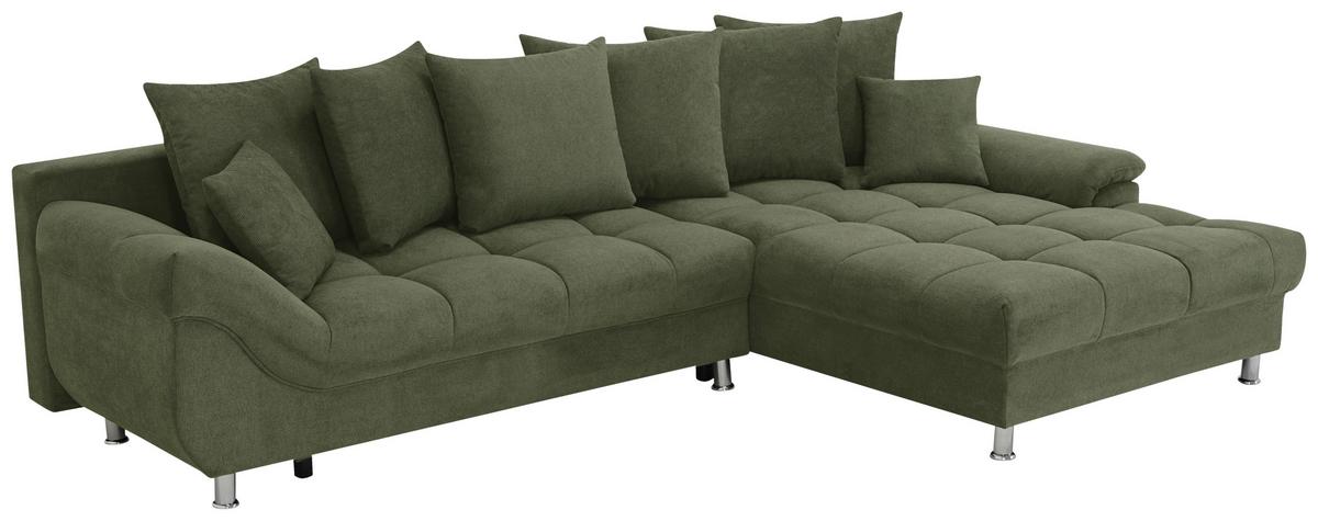 Ecksofa Erice Grün S: 312x198 cm - Chromfarben/Grün, Design, Textil (312/198cm) - Livetastic