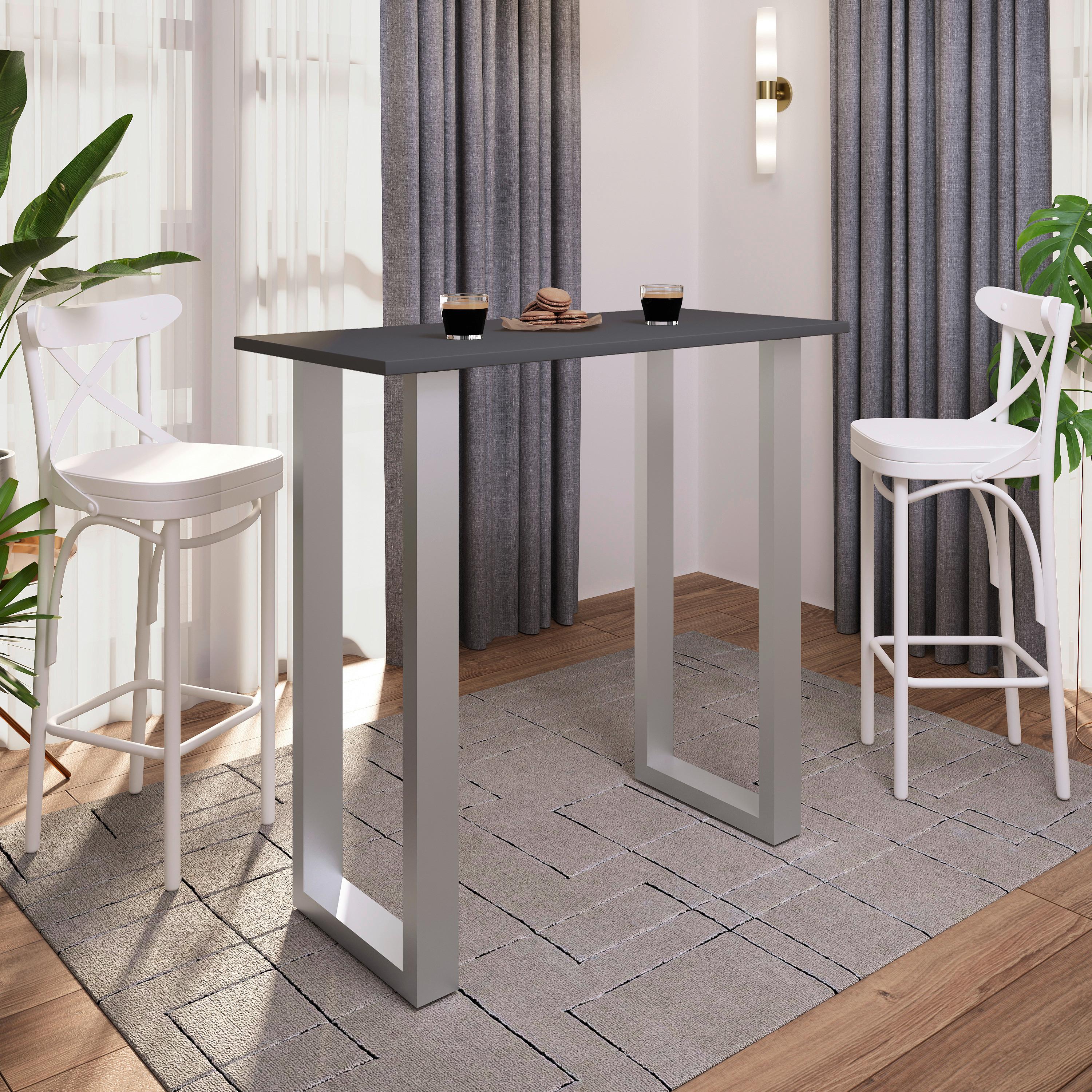 Bartisch Xona B 110x50 - Anthrazit/Silberfarben, KONVENTIONELL, Holzwerkstoff/Metall (110/102/50cm)