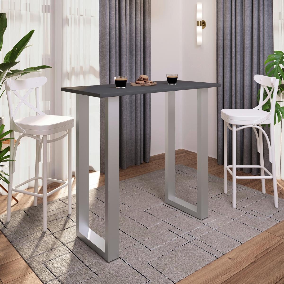 Bartisch Xona B 110x50 - Anthrazit/Silberfarben, KONVENTIONELL, Holzwerkstoff/Metall (110/50/102cm)