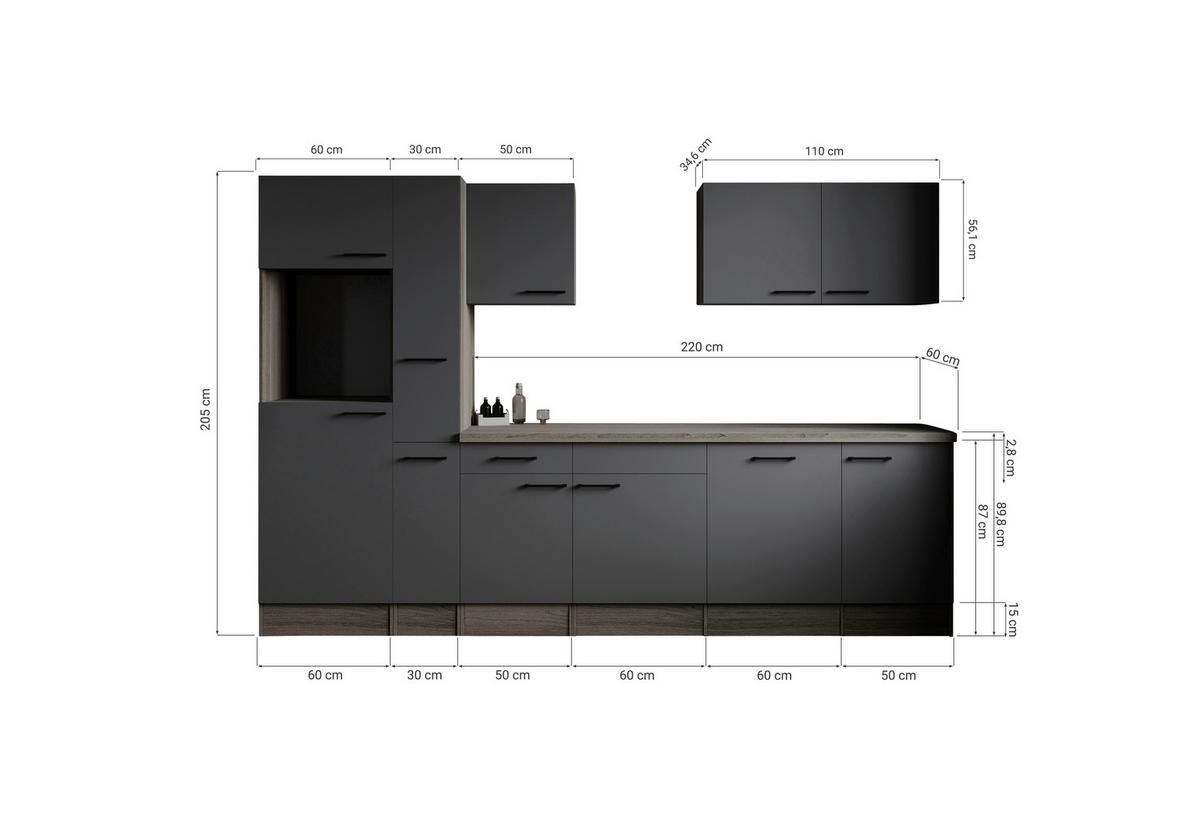 Küchenleerblock Oliver Grau, Eiche Dekor B: 310 Cm - Eichefarben/Grau, Design, Holzwerkstoff (310cm) - Respekta