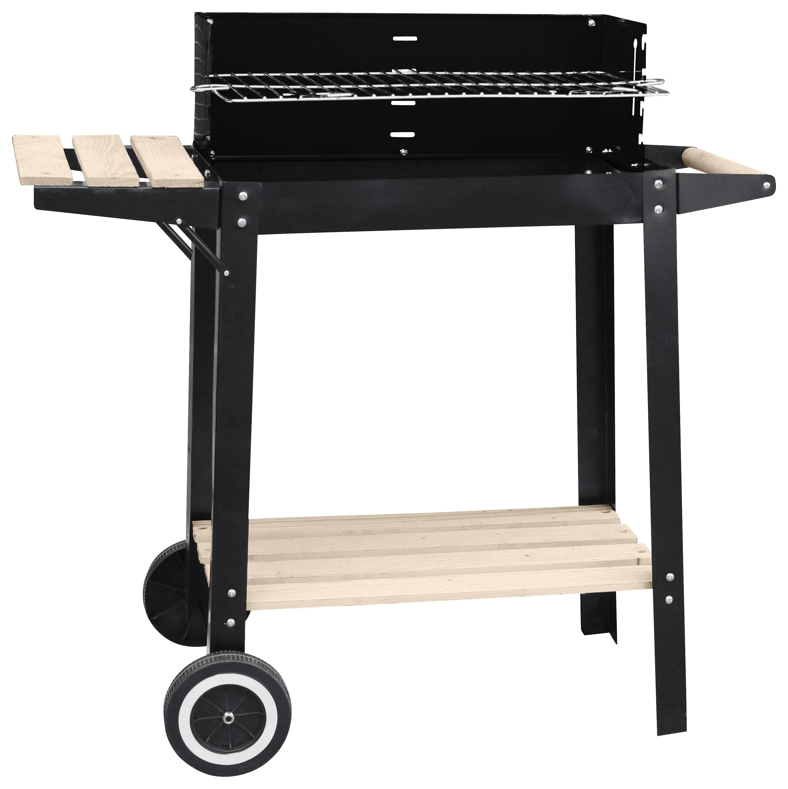 Holzkohlegrill Deluxe Kynast mit Rollen + Seitenablage - Schwarz Hochglanz, Basics, Holz (52/83/27cm)