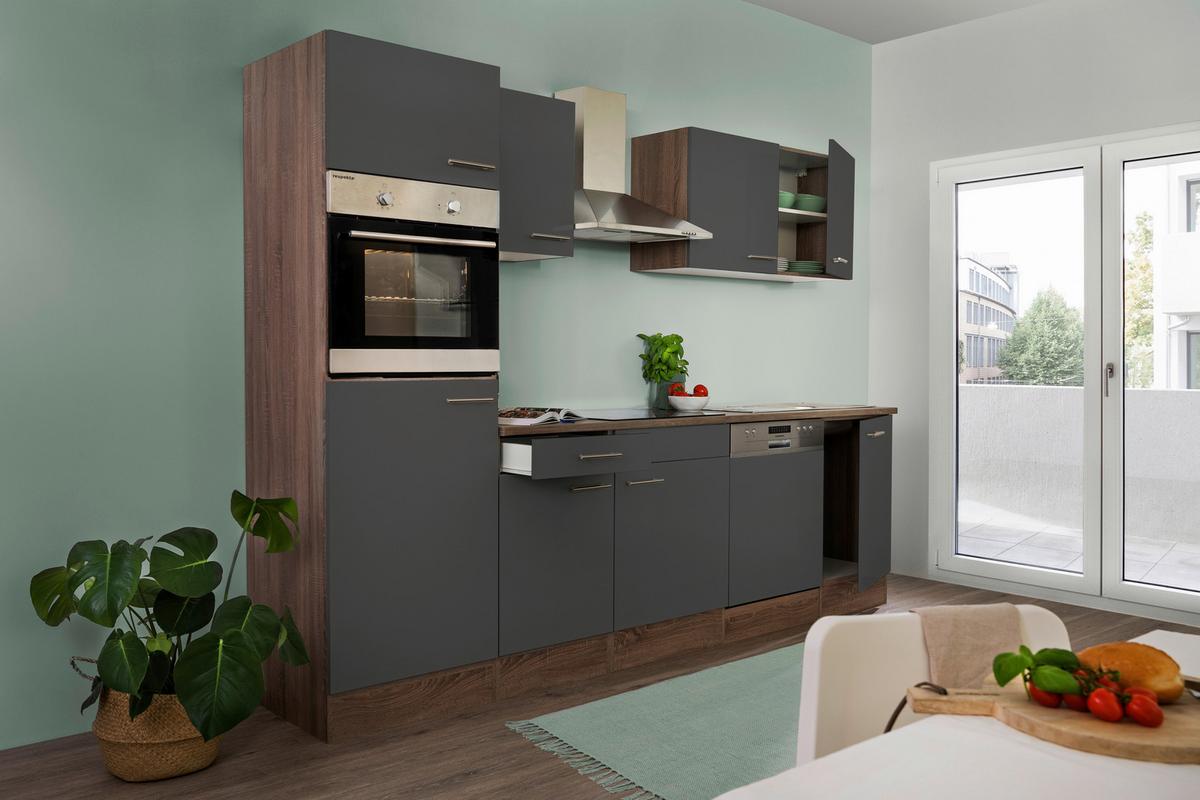 Küchenzeile mit Geräten B: 280 cm Grau/Eiche Dekor - Eichefarben/Grau, Design, Holzwerkstoff (280cm) - Respekta