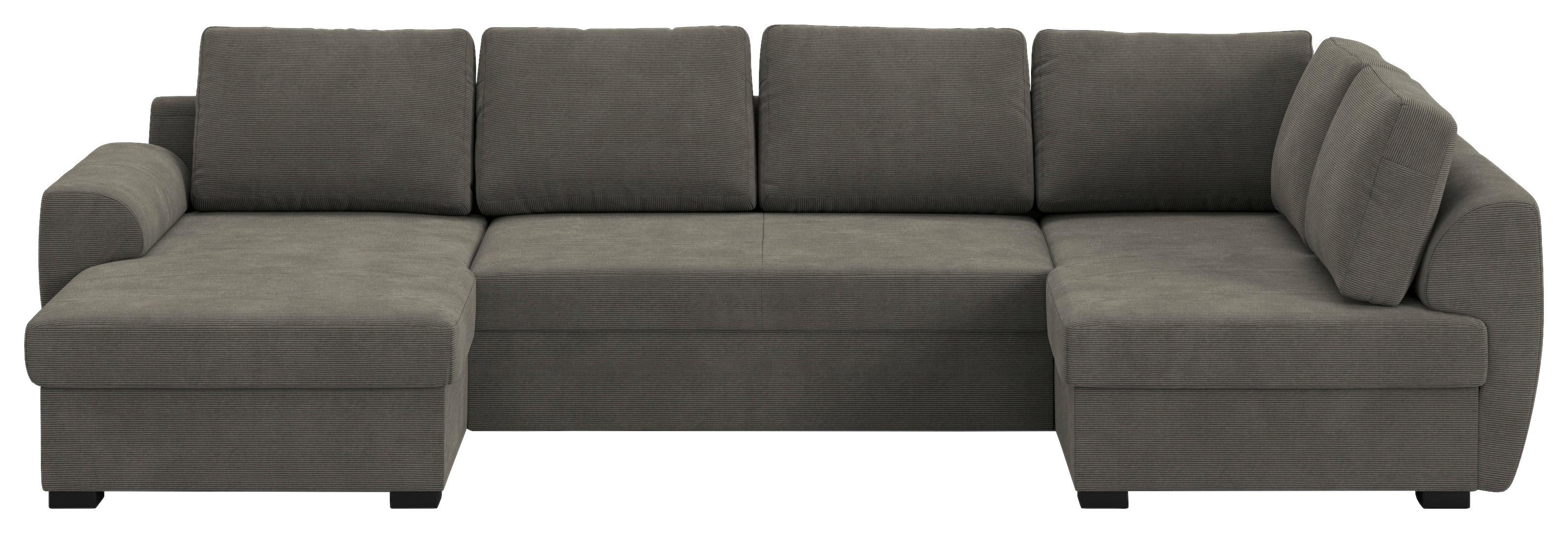 Wohnlandschaft m. Bettfunktion Cord anthrazit, B: 327cm - Anthrazit/Schwarz, Trend, Textil (154/327/86cm) - MID.YOU