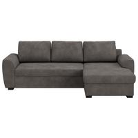 Ecksofa mit Bettfunktion Mikrofaser grau, B: 253cm - Schwarz/Grau, Trend, Textil (253/154cm) - MID.YOU