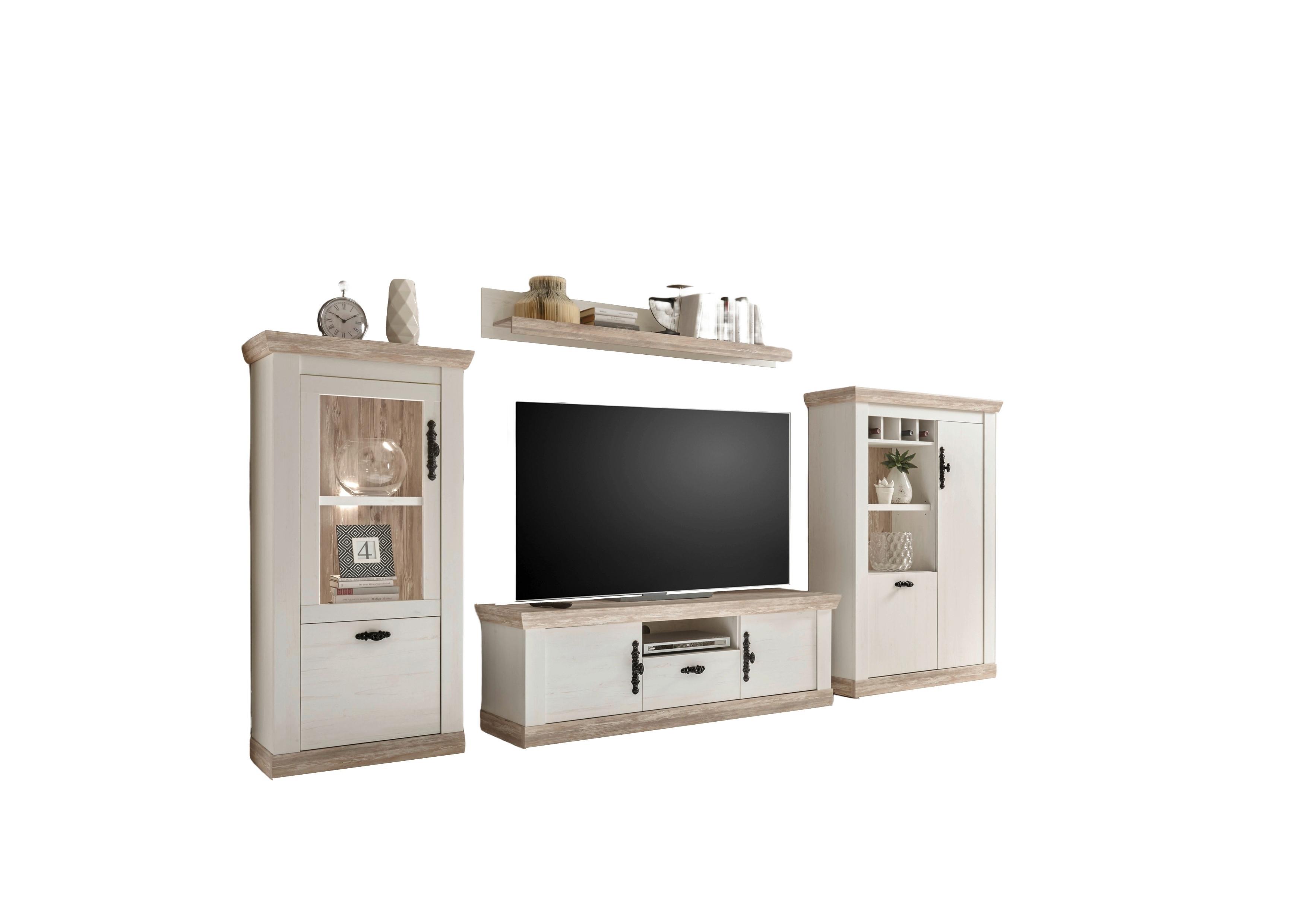 Wohnwand Florenz Pinienfarben/Hellbraun B:352cm - Hellbraun/Eichefarben, Design, Holzwerkstoff (352/170/44cm) - MID.YOU