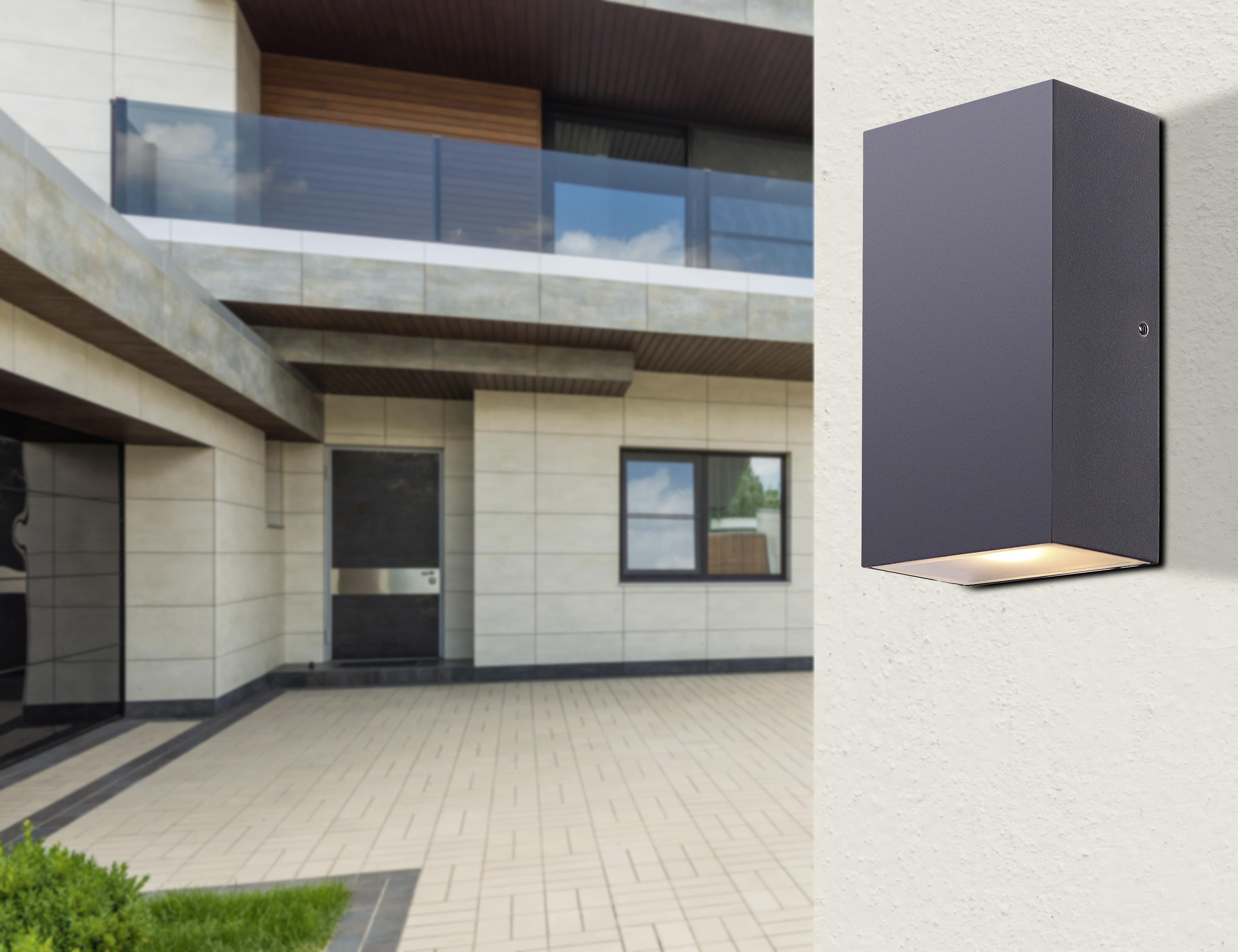 LED-Außenleuchte 12 Watt Glas - Klar/Grau, Design, Glas/Metall (9/5,5/16cm) - Globo