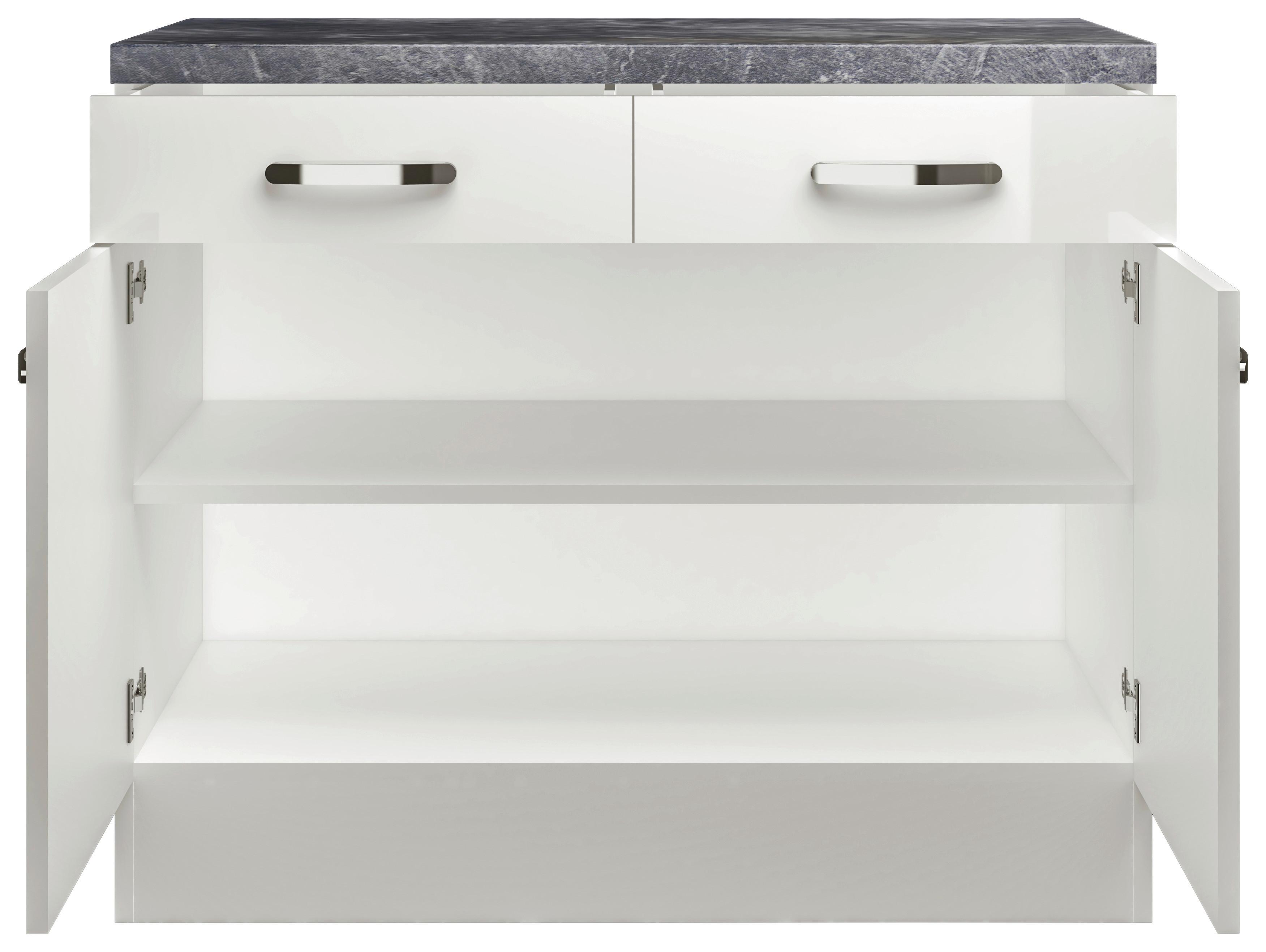 Küchenunterschrank Alba B: 100 cm Weiß/Schiefer mit Laden - Weiß, MODERN, Holzwerkstoff (100/86/57cm)
