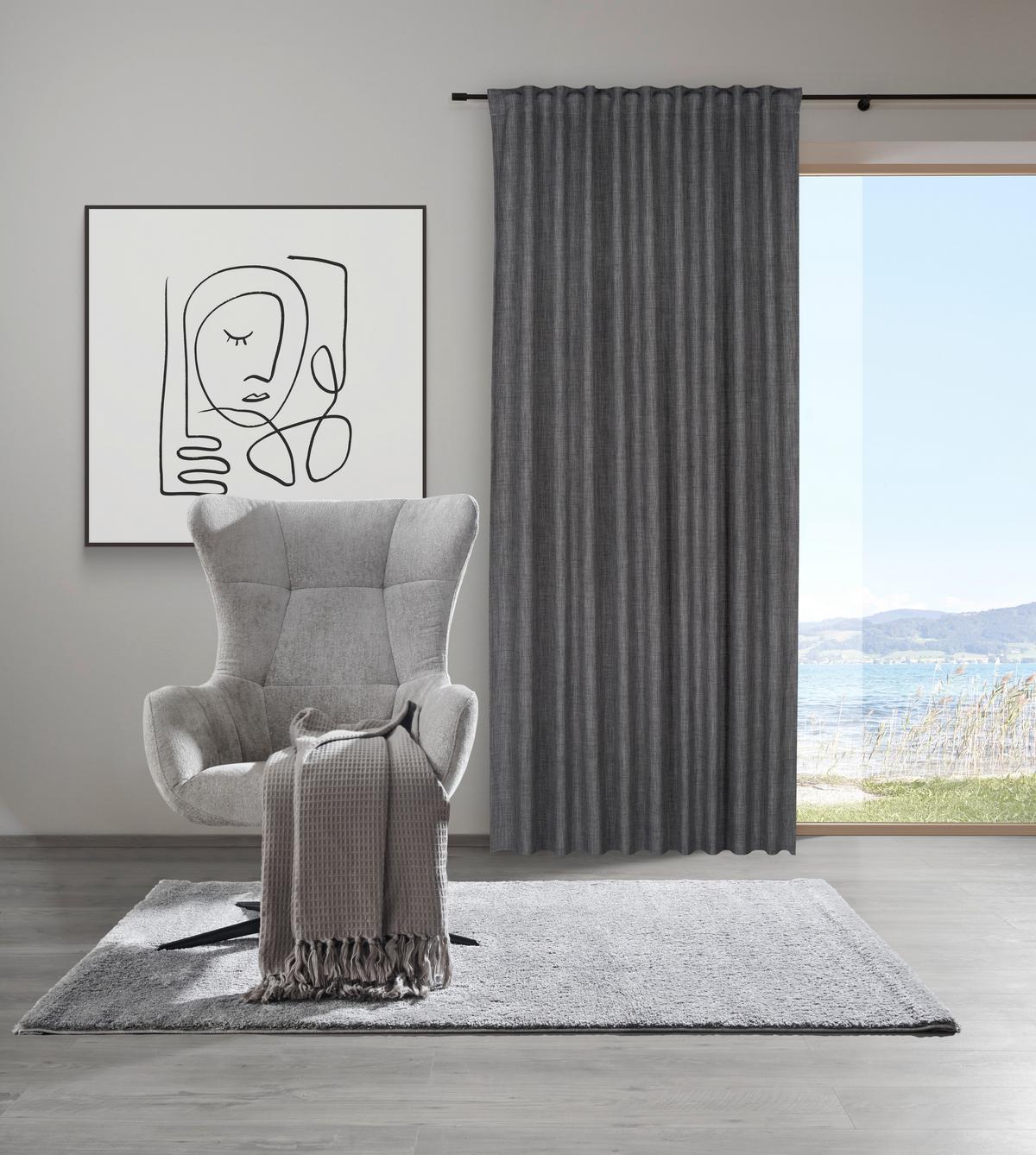 HOTOVÝ ZÁVĚS LEO, 135/255cm, šedá - šedá, textil (135/255cm) - Premium Living