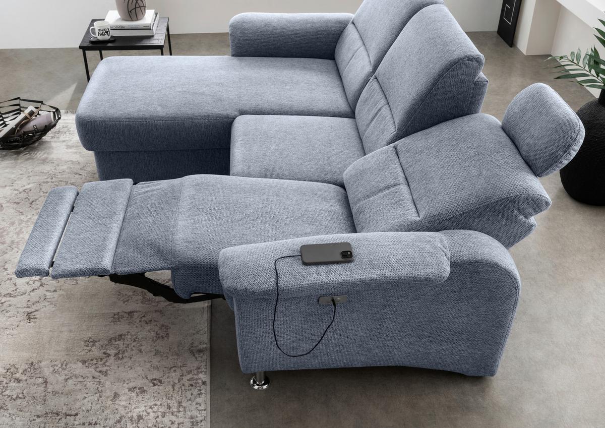 Ecksofa Mit Relaxfunktion Parole Hellblau Chenille - Chromfarben/Hellblau, MODERN, Textil (165/231cm) - Livetastic