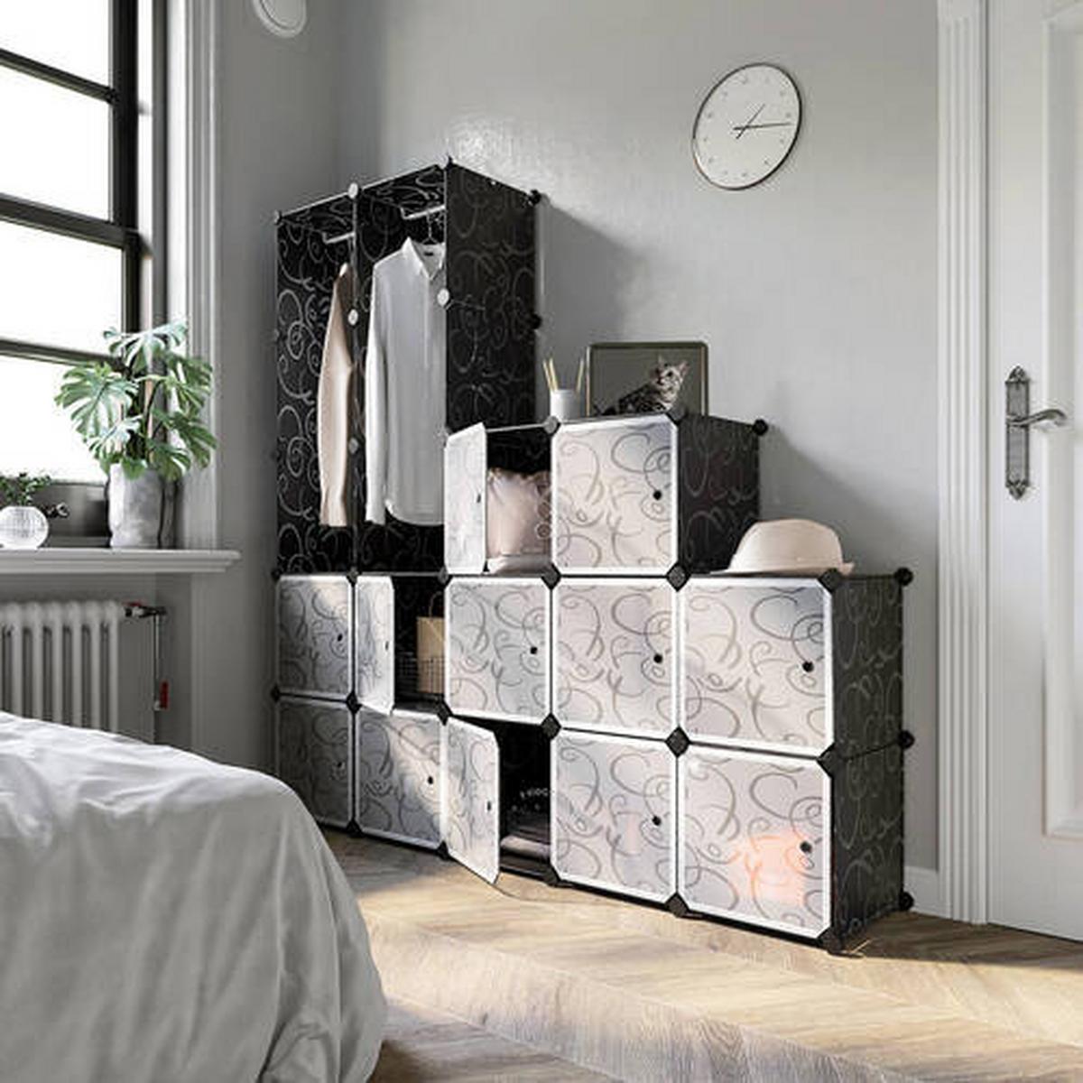 Regalkombination B: 143 cm, Grau, Schwarz, Weiß - Schwarz/Weiß, Basics, Kunststoff/Metall (143/178/36cm) - Boxxx