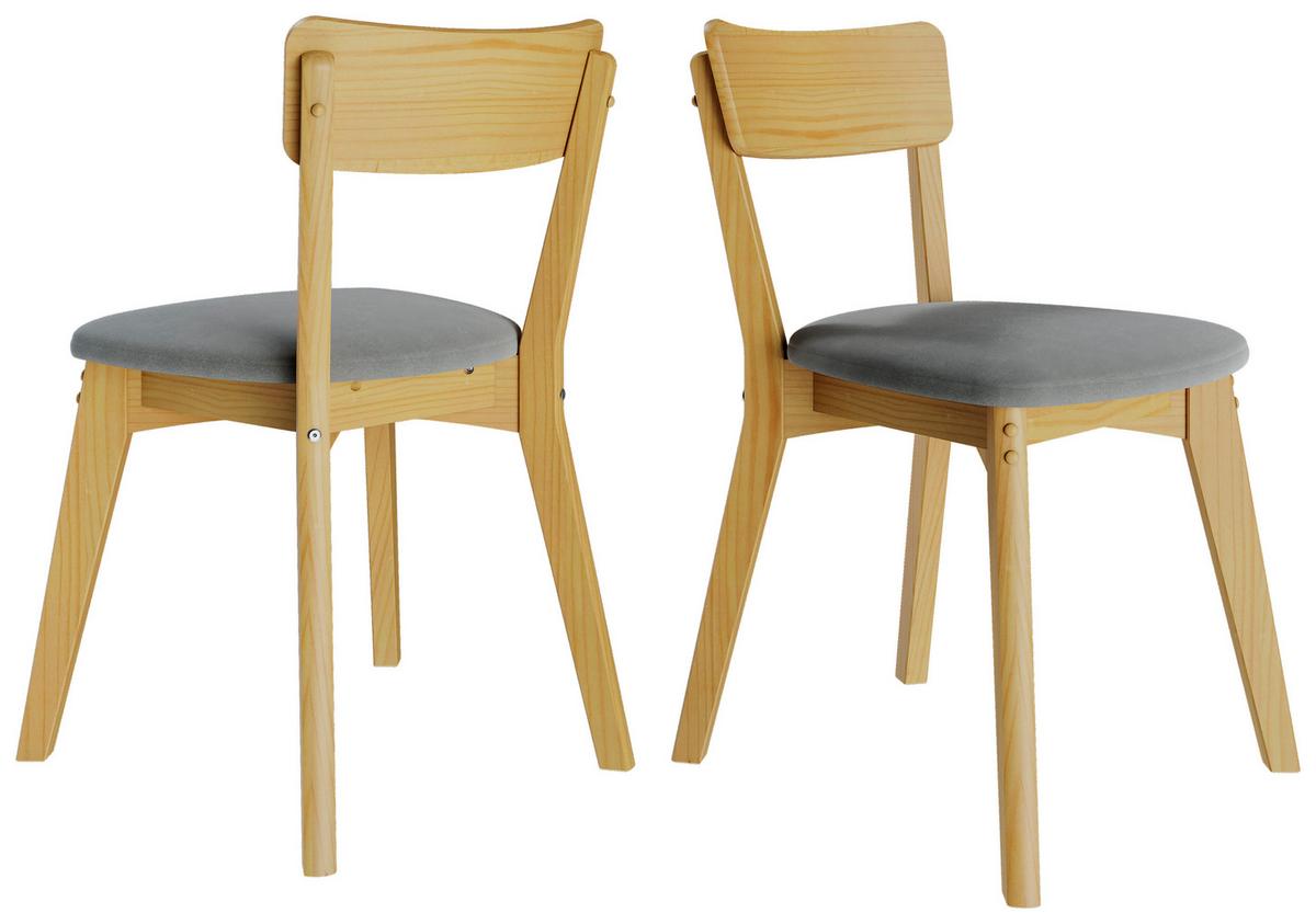 Stuhl-Set Mahoe Naturfarben Echtholz Beine 2er-Set - Naturfarben/Grau, MODERN, Holz/Textil (51,5/80,5/49cm) - MID.YOU
