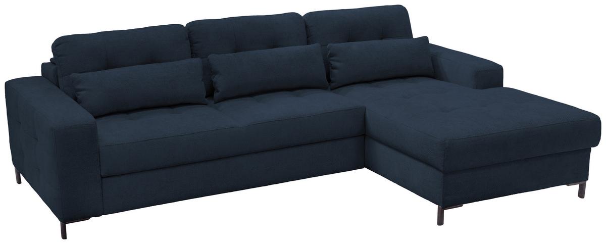 Ecksofa Bonito, Dunkelblau Schenkel: 255x176 cm - Schwarz/Dunkelblau, Design, Textil (260/176cm) - Livetastic