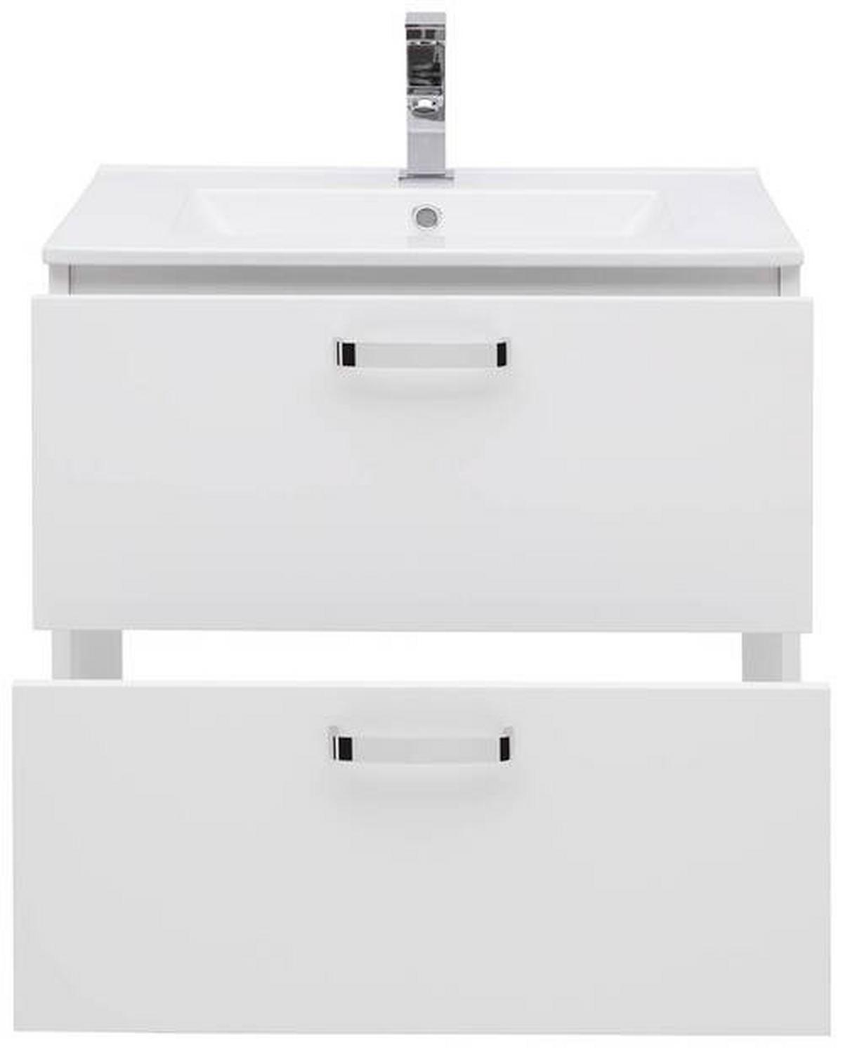 Umývadlová skrinka v bielej farbe - biela/biela s vysokým leskom, Konventionell, kov/kompozitné drevo (61/56/47cm) - Ondega