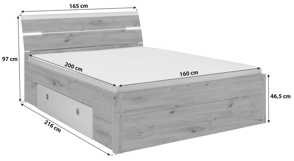 Ágykeret Mars 160/200 Cm - Artisan tölgy/fehér, Konventionell, faalapú anyag (160/200cm) - MID.YOU