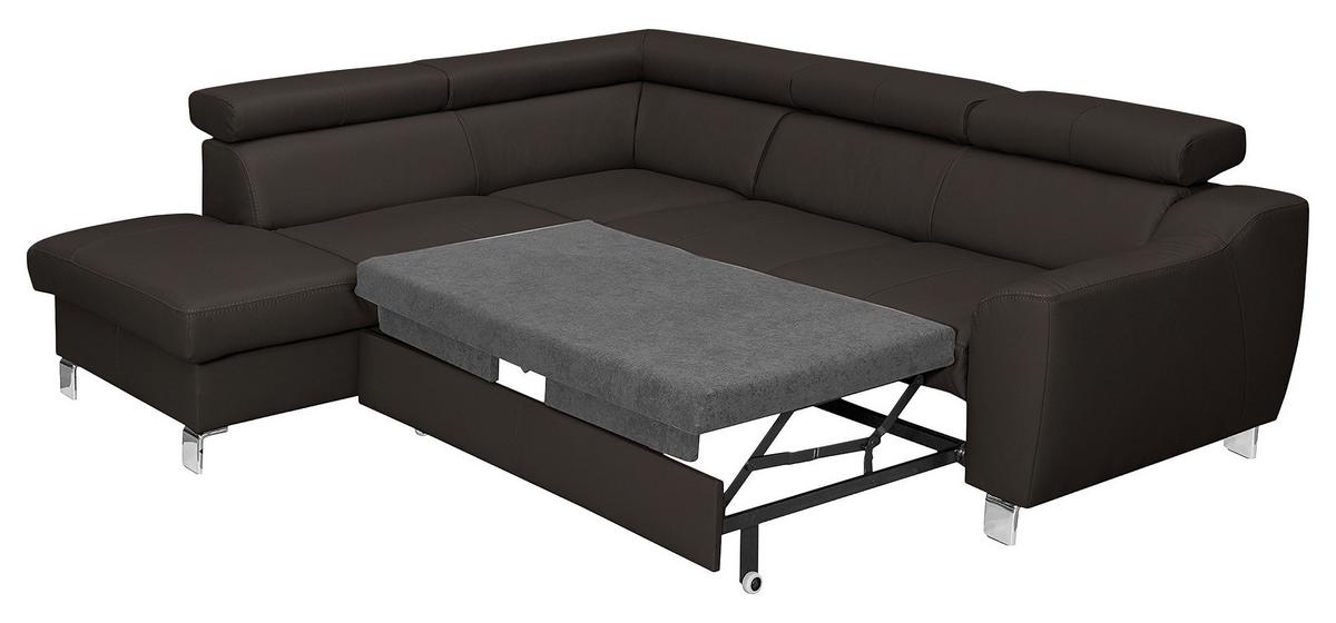 Ecksofa Aspen Dunkelbraun S: 208 Cm - Chromfarben/Dunkelbraun, Design, Leder/Textil (208/245cm) - Livetastic
