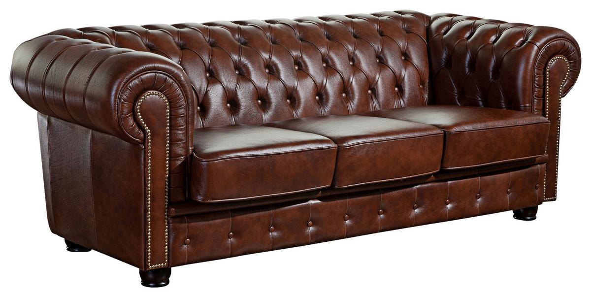 Chesterfield-sofa Norwin Braun 3-Sitzer Echtleder B: 200 Cm - Nussbaumfarben/Braun, KONVENTIONELL, Leder (200/74/98cm) - Max Winzer