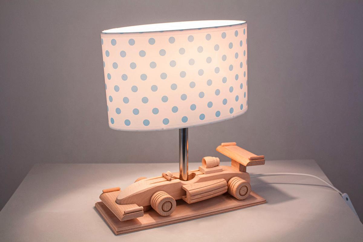 Kindertischleuchte 4112314 Rennwagen - Blau/Naturfarben, Basics, Holz/Holzwerkstoff (32/14/27cm)