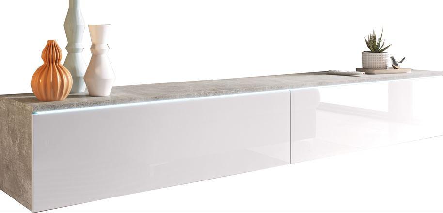 Tv-lowboard B: 180 Cm Beton Optik/weiß Hochglanz