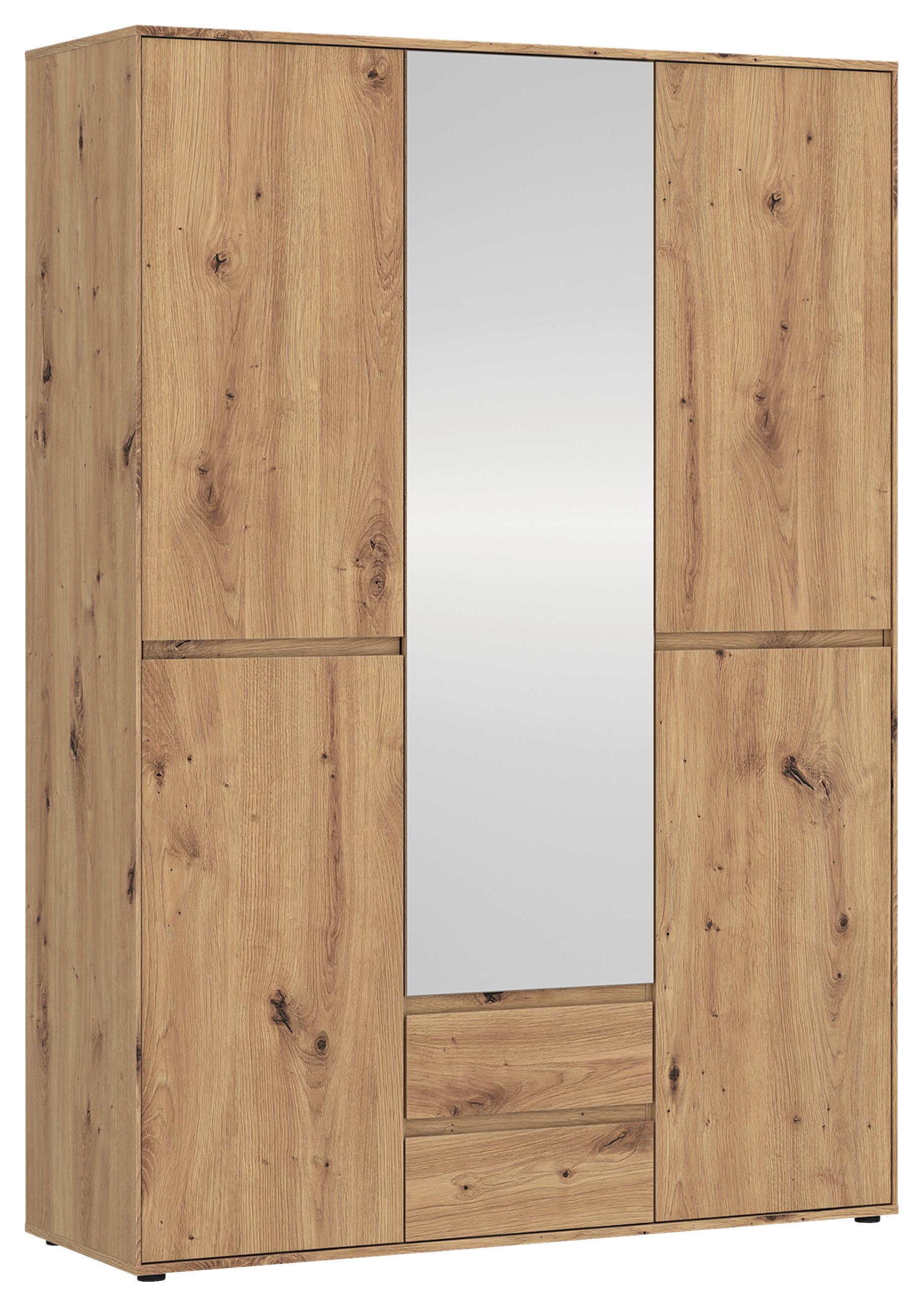 Kleiderschrank Zapato Eichefarben B: 137cm - Eiche Artisan, MODERN, Glas/Holzwerkstoff (137/199,9/55cm)