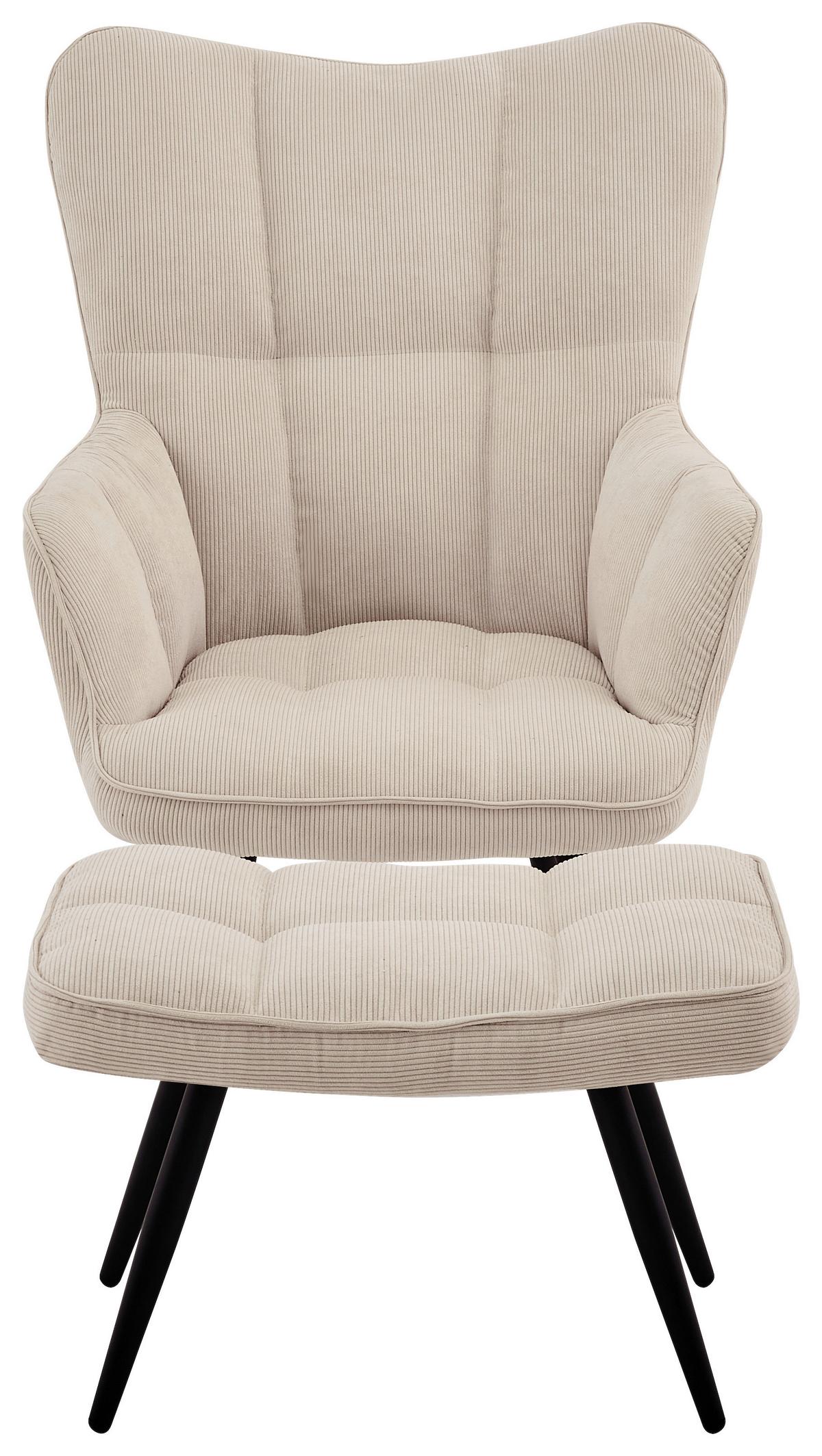 Ohrensessel Hanoi Webstoff Beige, B: 71 cm - Beige/Schwarz, MODERN, Textil/Metall (71/98/83cm)