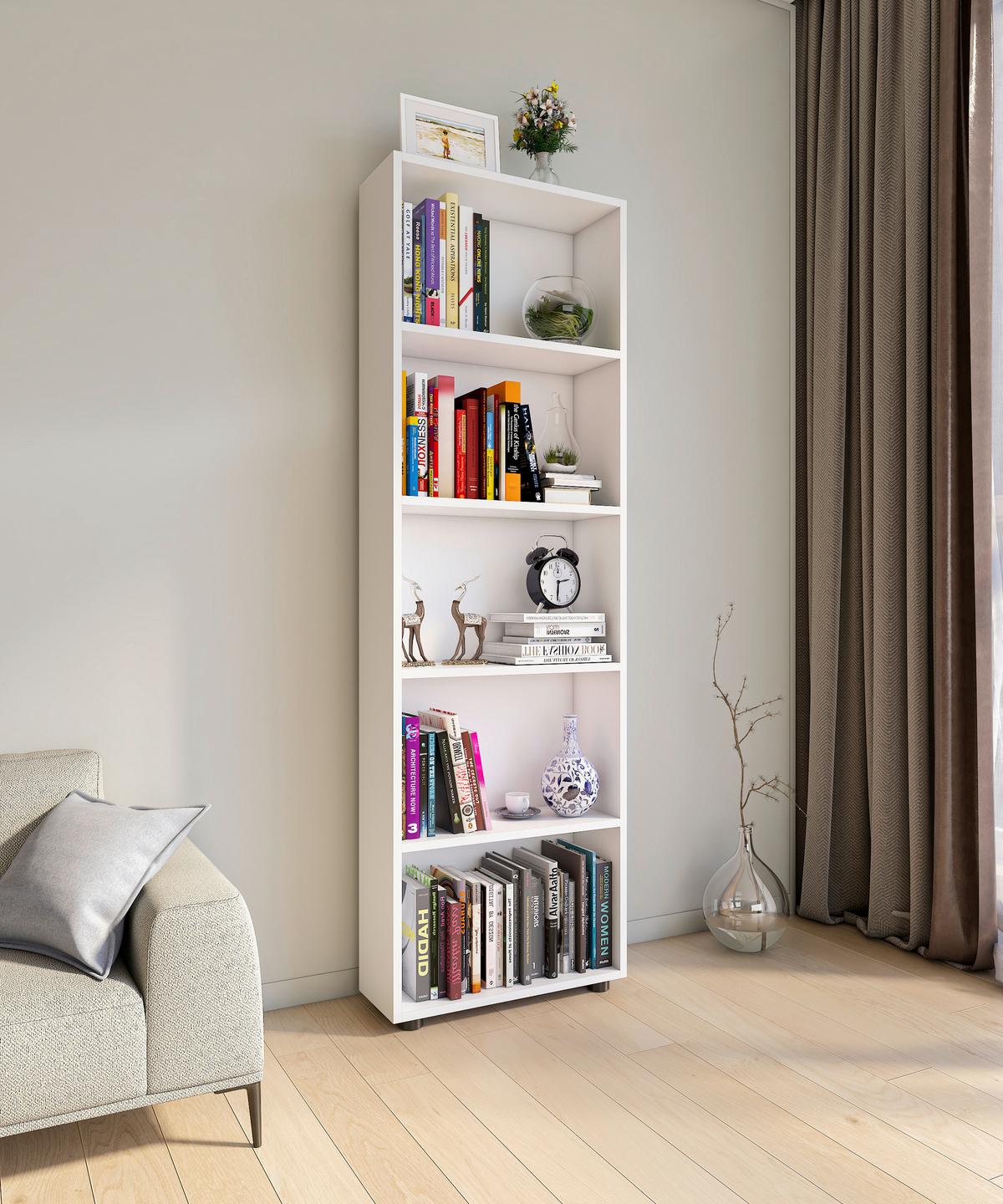 Regal Bulas Weiß B: 56 cm - Schwarz/Weiß, Basics, Holzwerkstoff (56/169/20cm) - MID.YOU