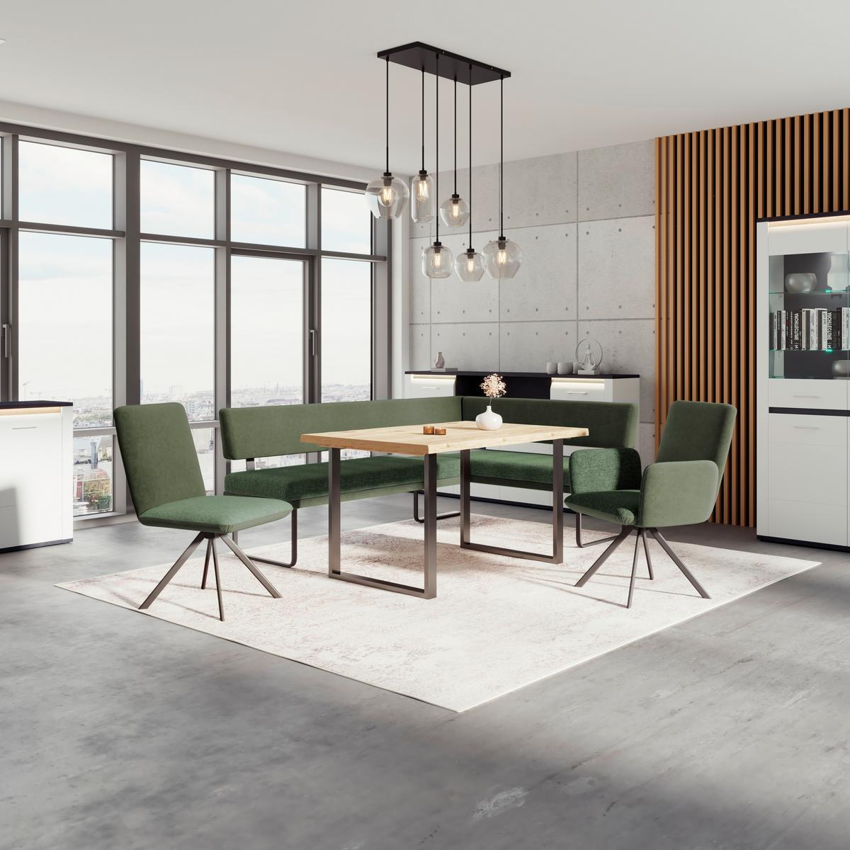 Eckbank Kian Webstoff Grün,  S:164x233 cm - Schwarz/Grün, Trend, Textil/Metall (164/233cm)