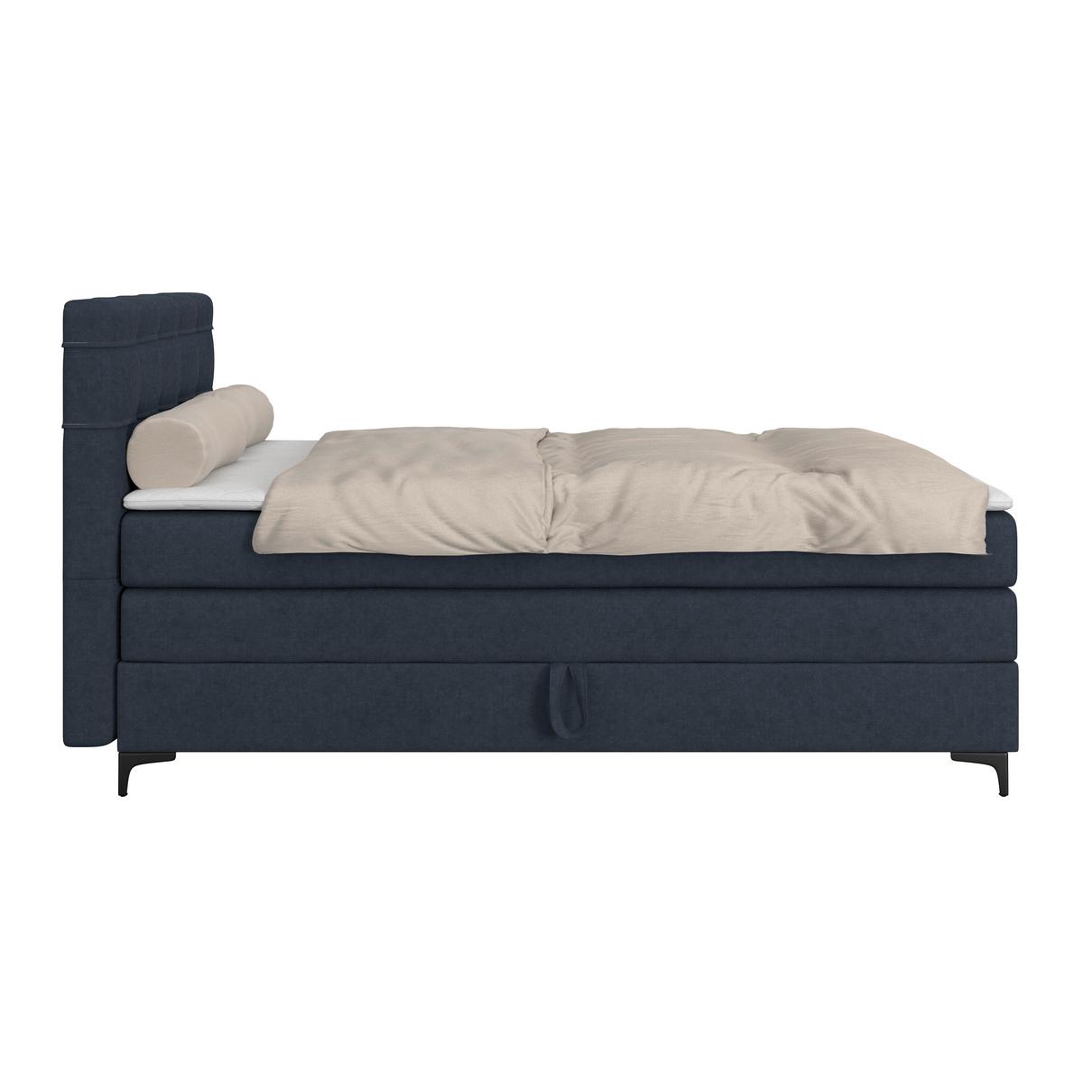 Boxspringbett MITTO Dunkelblau 200x200 cm - Schwarz/Dunkelblau, KONVENTIONELL, Textil/Metall (200/200cm)