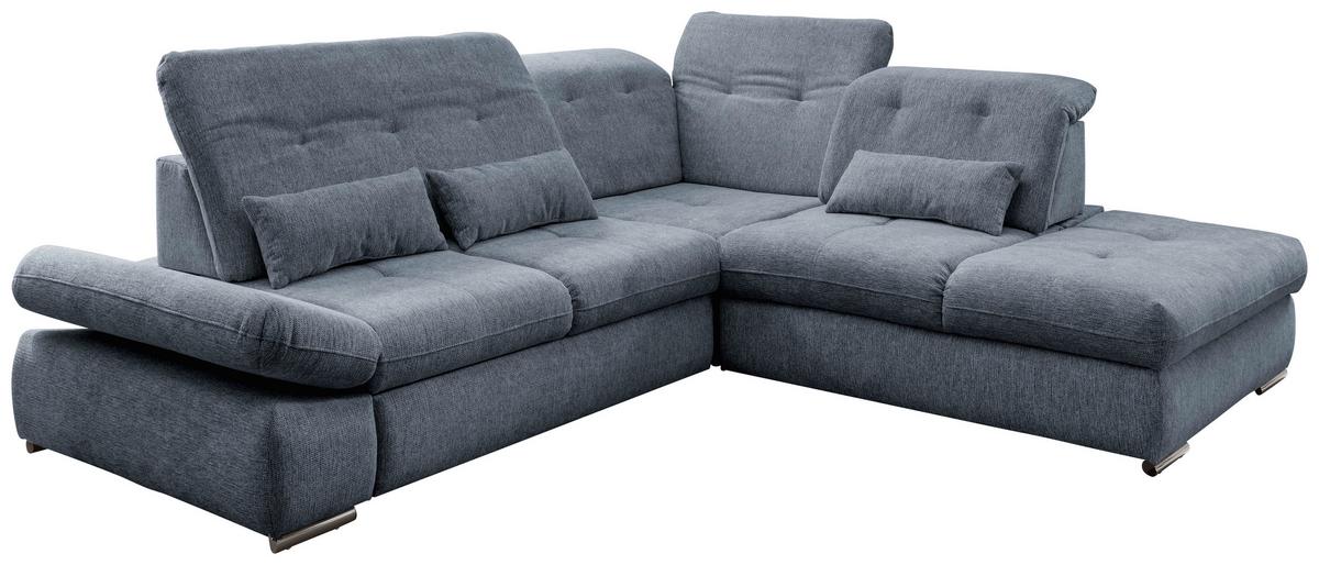 Ecksofa Mit Schlaffunktion Dalida Blau Chenille - Chromfarben/Blau, Design, Textil (280/254cm) - Livetastic