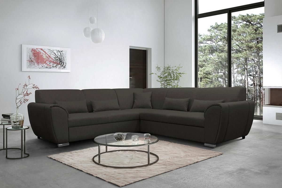 Ecksofa Mit Schlaffunktion Delux Anthrazit Rücken Echt - Anthrazit/Silberfarben, Design, Textil (266/266cm) - Livetastic