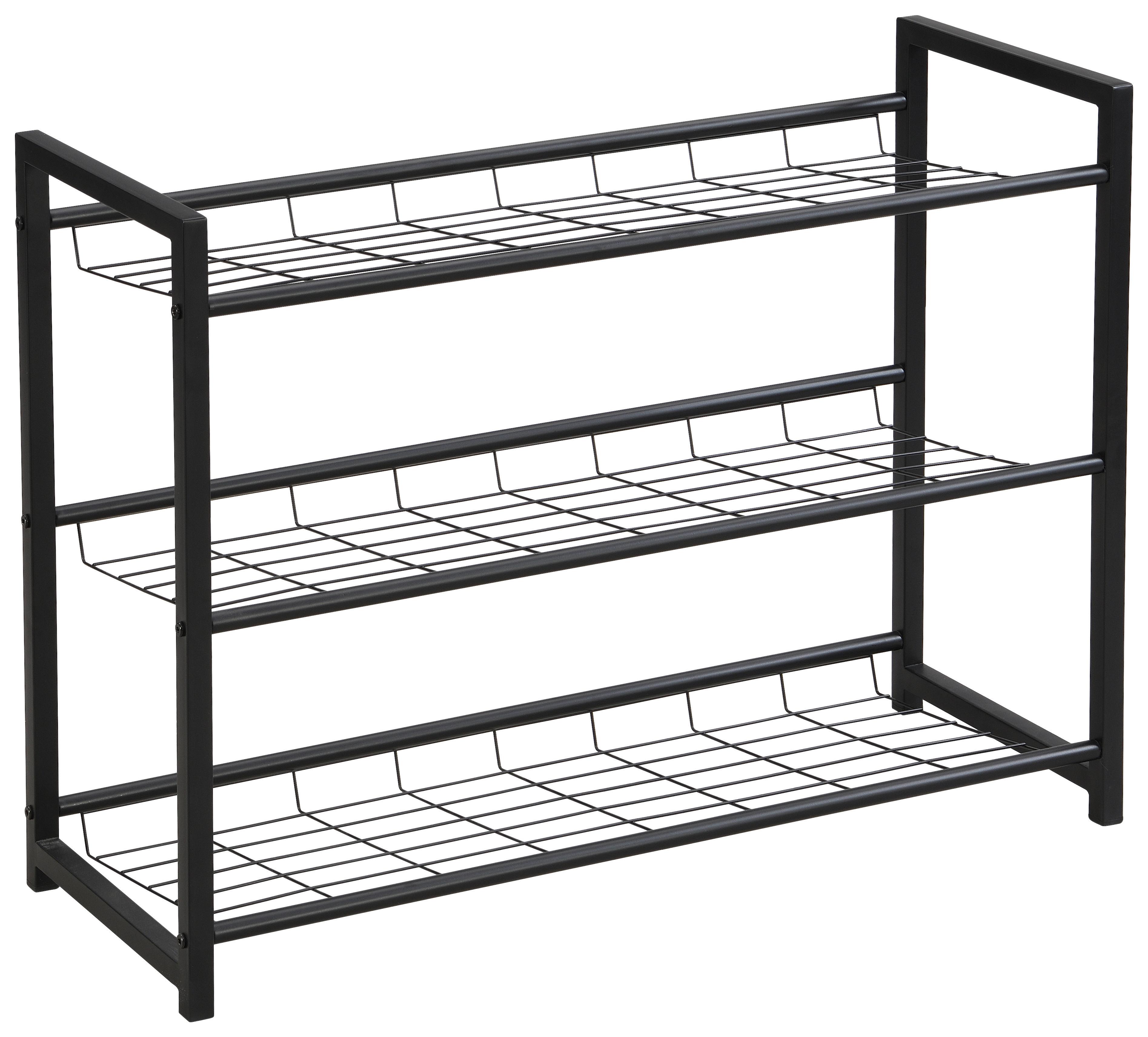 Schuhregal Shoe 2 3 Ablagen 9 Paar Schwarz Matt H: 60 Cm - Schwarz, MODERN, Metall (80/60/30cm)