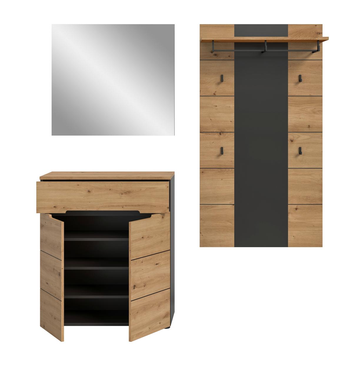 Garderobe Canu 3-teilig Eiche Artisan/grau B: 175 Cm - Eiche Artisan, Design, Holzwerkstoff (175/190/37cm) - Livetastic