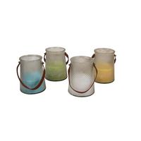 Windlicht Noah - Hellgelb/Limette, KONVENTIONELL, Glas/Naturmaterialien (12,8/16,5cm) - Luca Bessoni