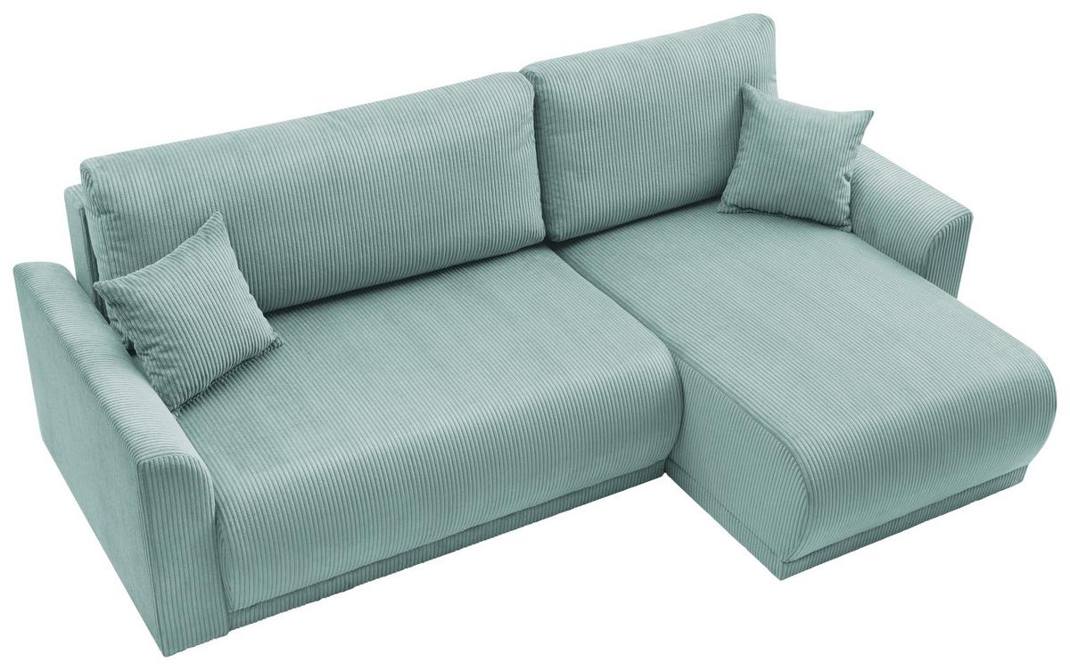 Rohová sedačka KIM L146, oboustr., mátově zel. manšestr - mátově zelená, Moderní, dřevo (233/146cm)