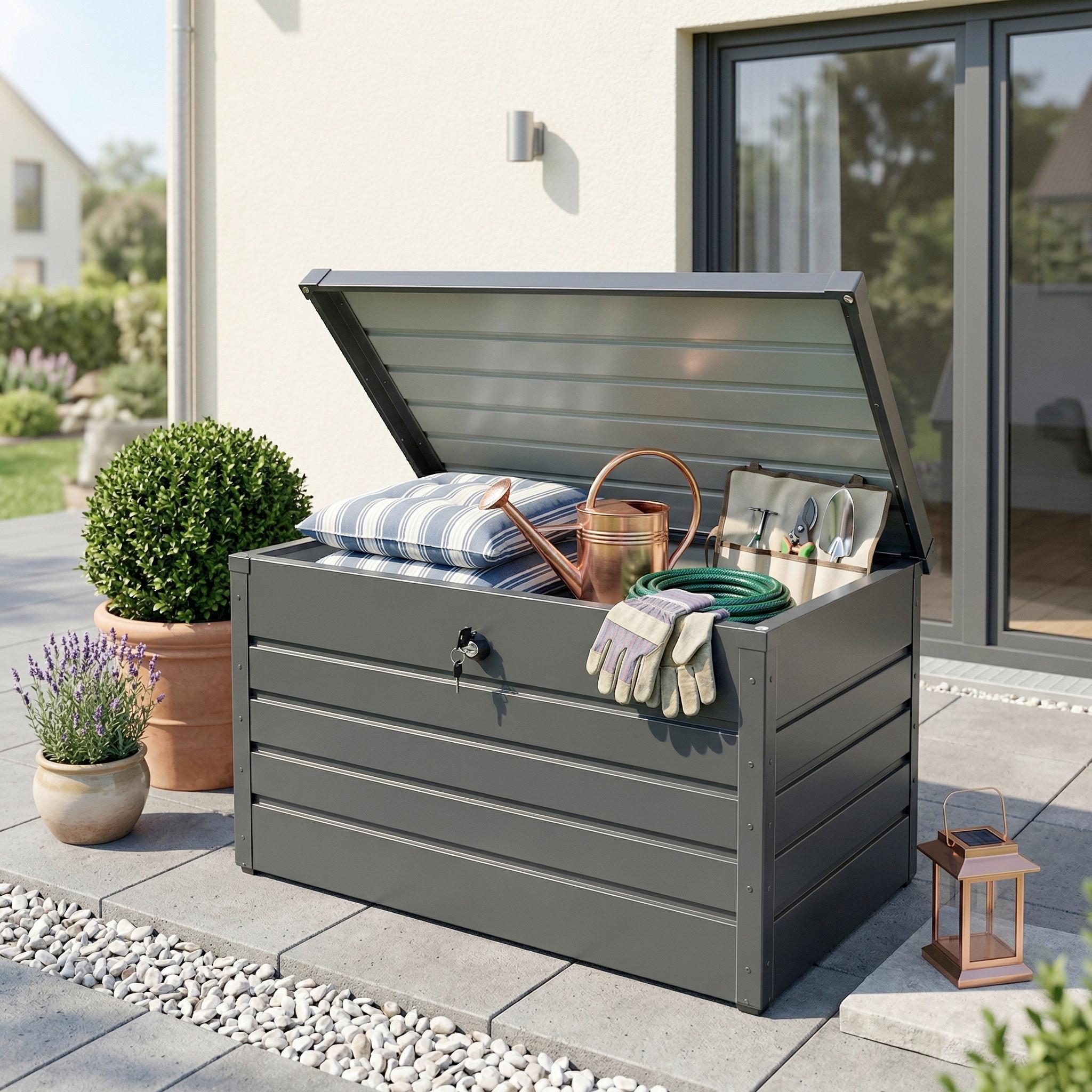 Kissenbox Volumen ca. 300 Liter - Anthrazit Hochglanz, Basics, Metall (100/61/62cm)