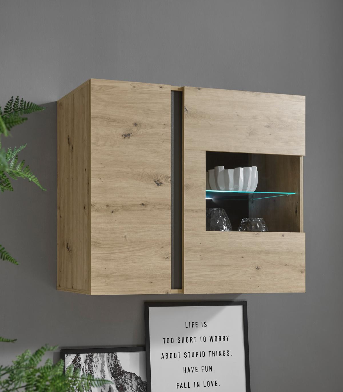 Hängevitrine Clair Grau/Eiche Dekor B: 97cm - Eiche Artisan/Grau, Design, Glas/Holzwerkstoff (97/83/40cm) - MID.YOU