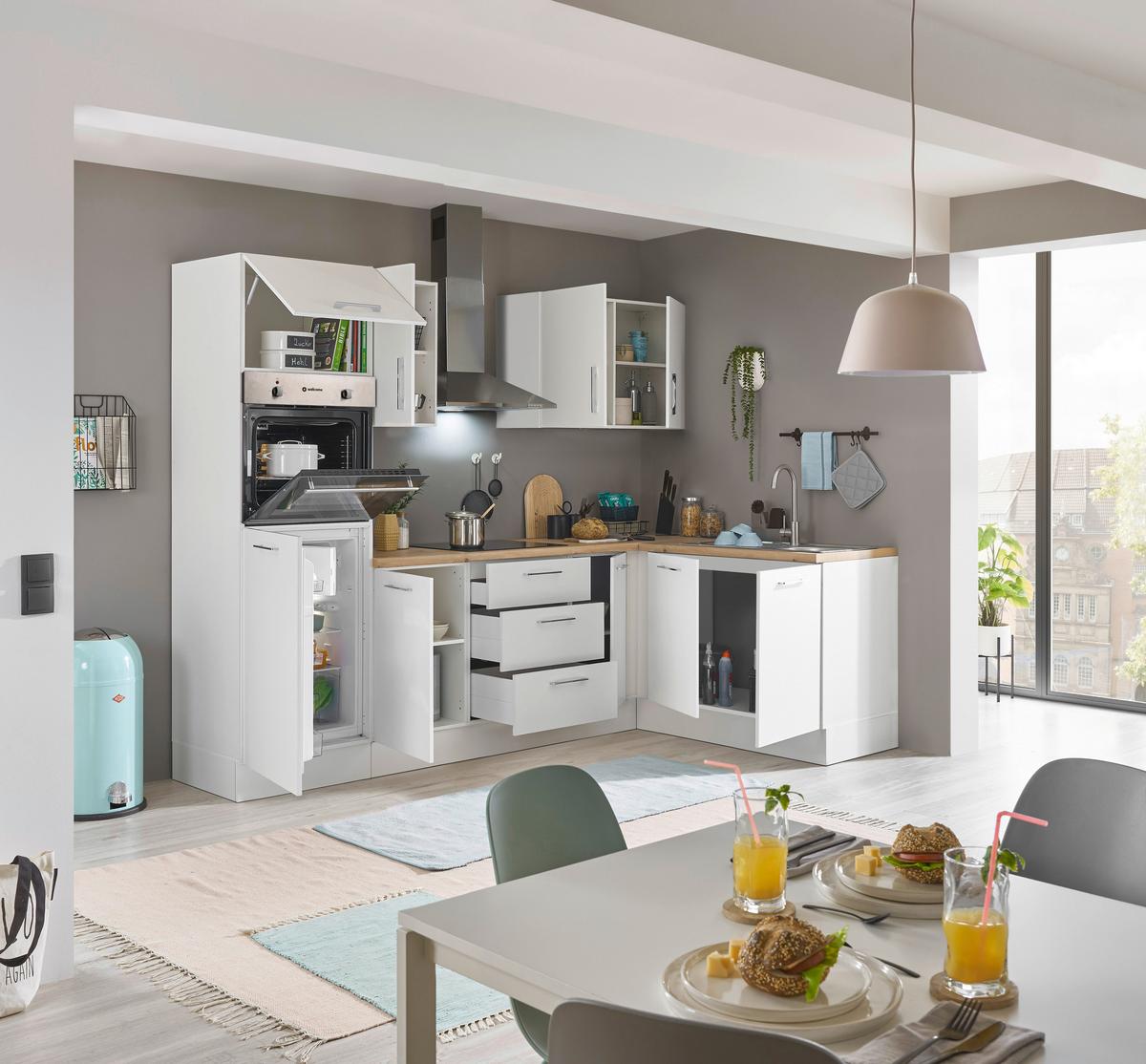 Eckküche Turin Weiß/Eiche Dekor 270x165 cm - Weiß/Eiche Artisan, Basics, Holzwerkstoff (270/165cm) - MID.YOU