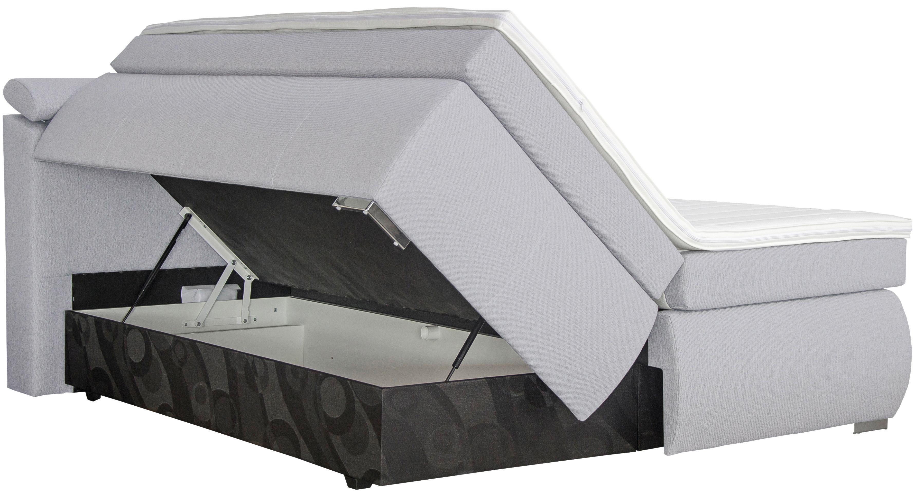 Boxspringbett mit Topper 180x200 cm Anett - Chromfarben/Hellgrau, Basics, Textil (180/200cm)