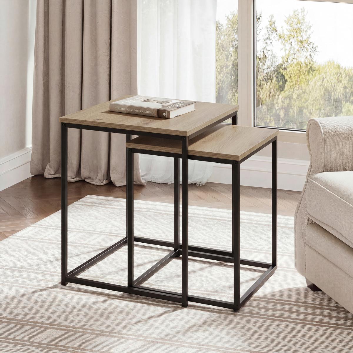 Kisasztal-szett Peter *TOP ÁR* - natúr színű/fekete, Modern, faalapú anyag/fém (37,5/40/37cm) - Best Price