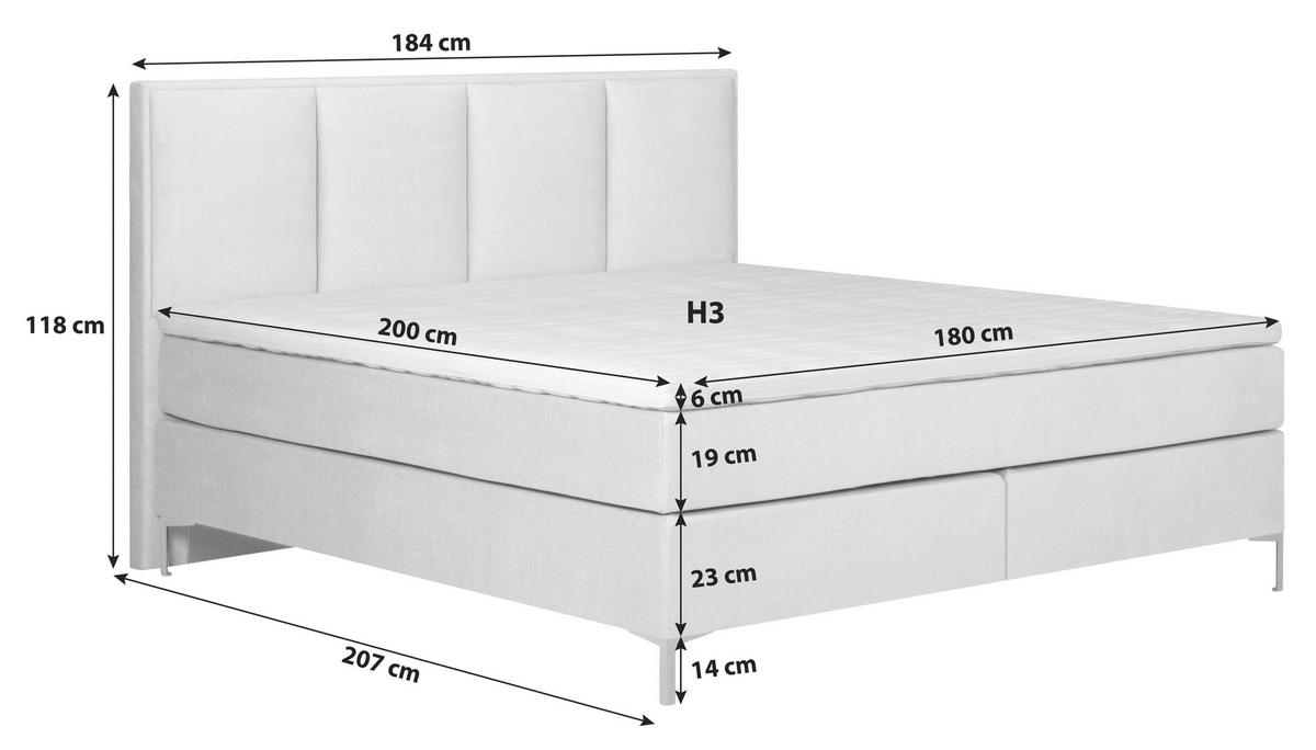 Boxspringbett Graz Anthrazit 180x200 cm inkl. Topper - Anthrazit/Alufarben, MODERN, Textil (180/200cm) - MID.YOU