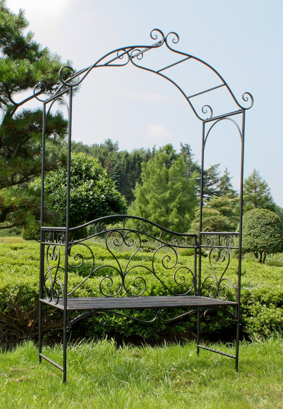 Gartenbank Stahl 2-Sitzer Colima mit Rosenbogen - Schwarz, MODERN, Metall (124/200/48cm)